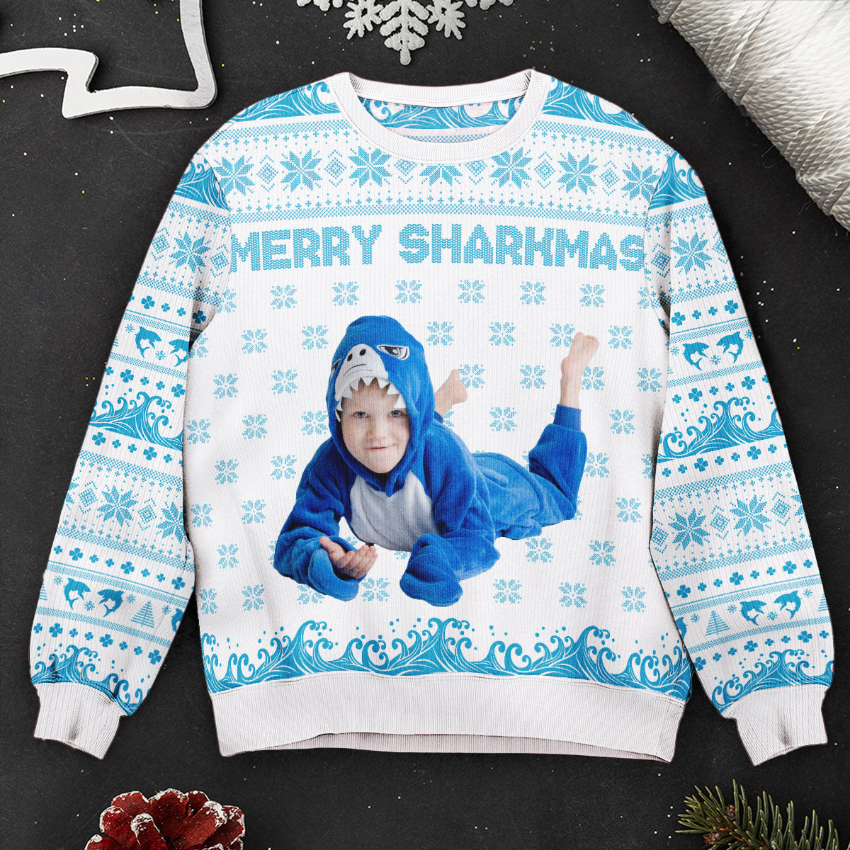 Merry Sharkmas - Personalized Photo Ugly Sweater