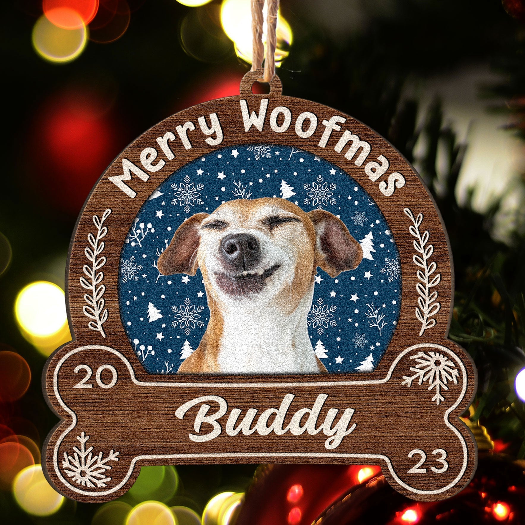 Merry Woofmas - Personalized Snowdome Shaped Wooden Ornament