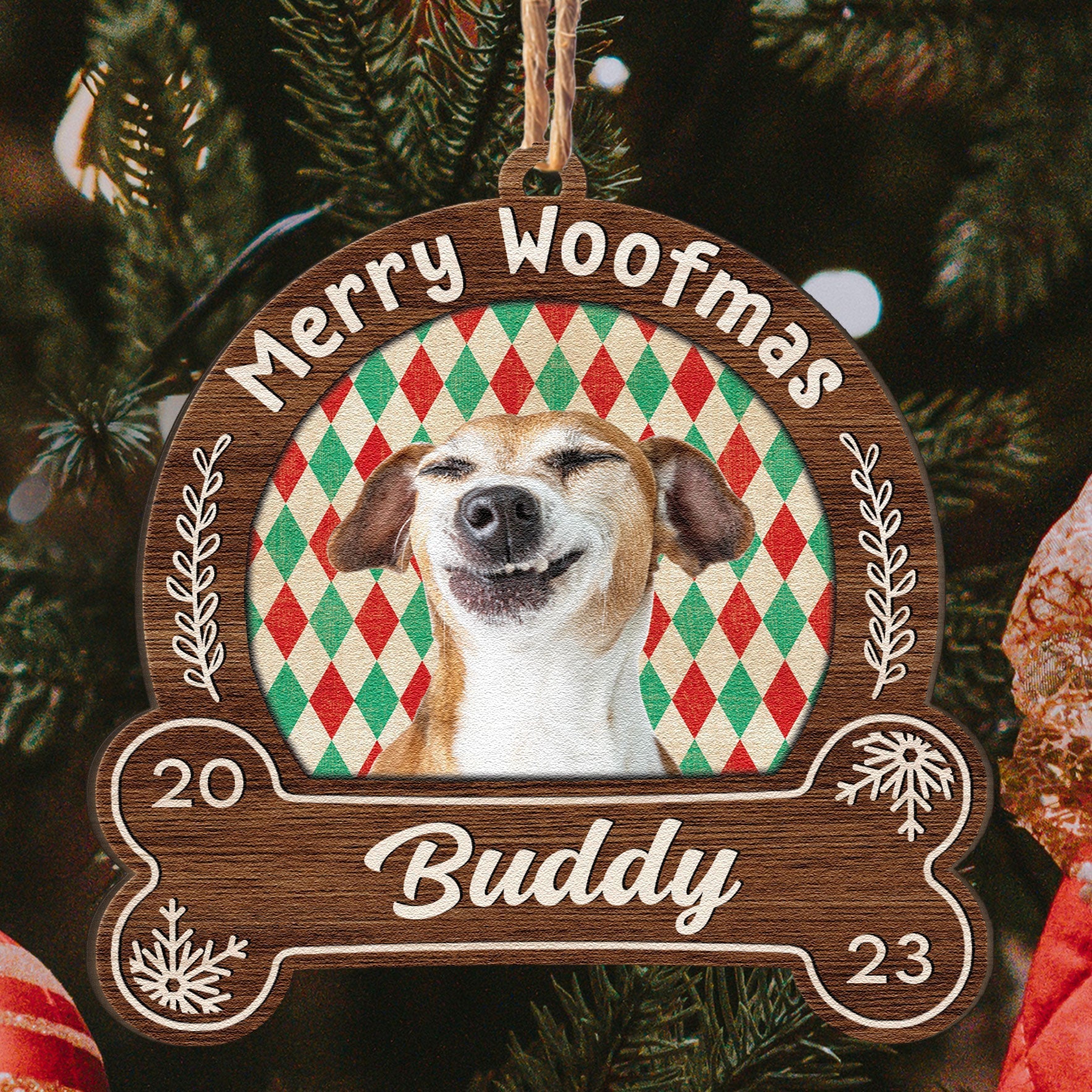 Merry Woofmas - Personalized Snowdome Shaped Wooden Ornament