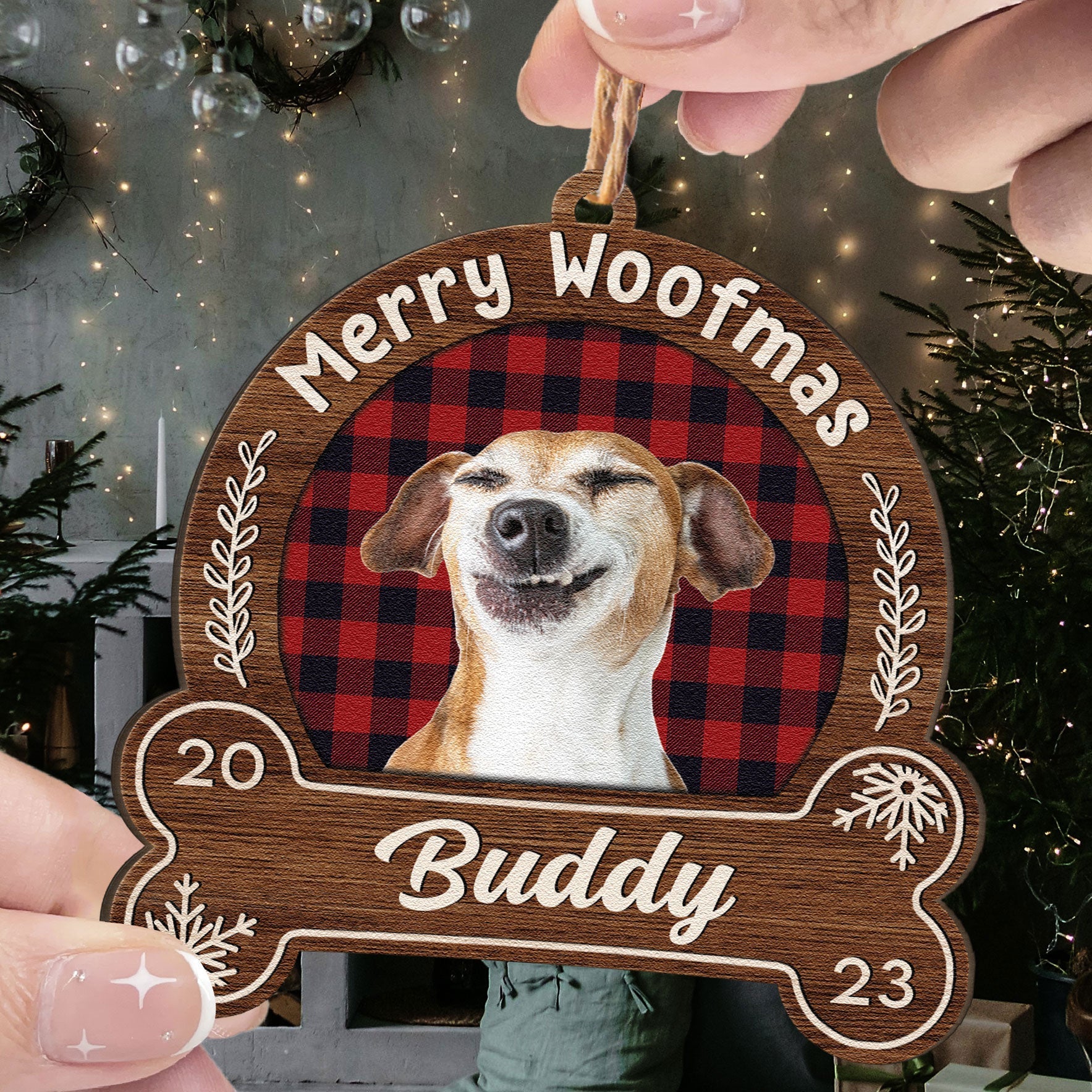 Merry Woofmas - Personalized Snowdome Shaped Wooden Ornament