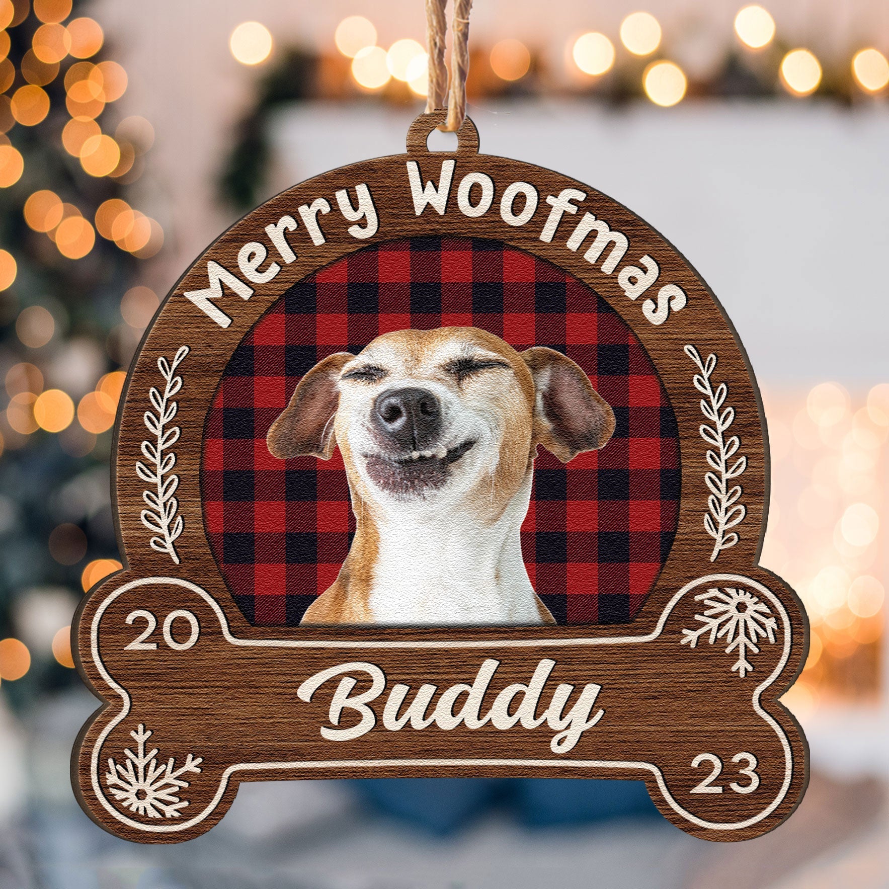 Merry Woofmas - Personalized Snowdome Shaped Wooden Ornament