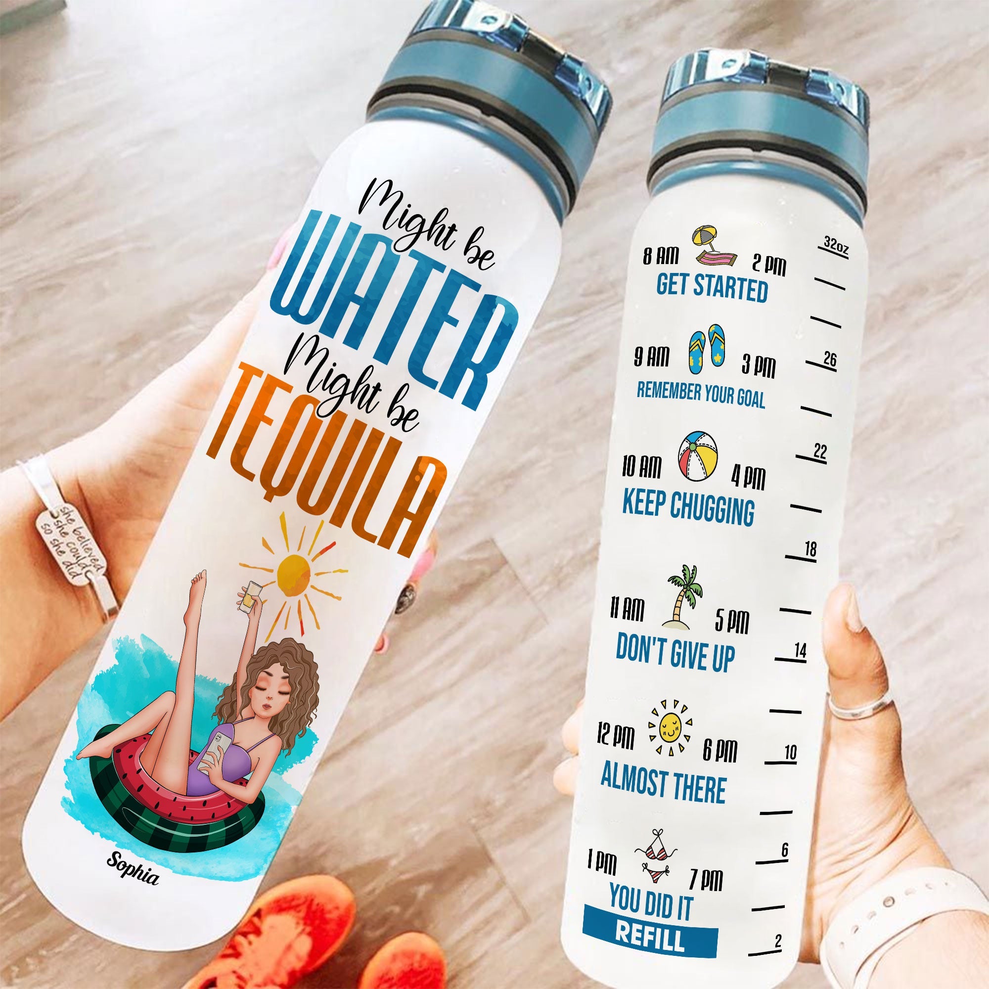 Might Be Water Might Be Tequila - Personalized Tracker Bottle