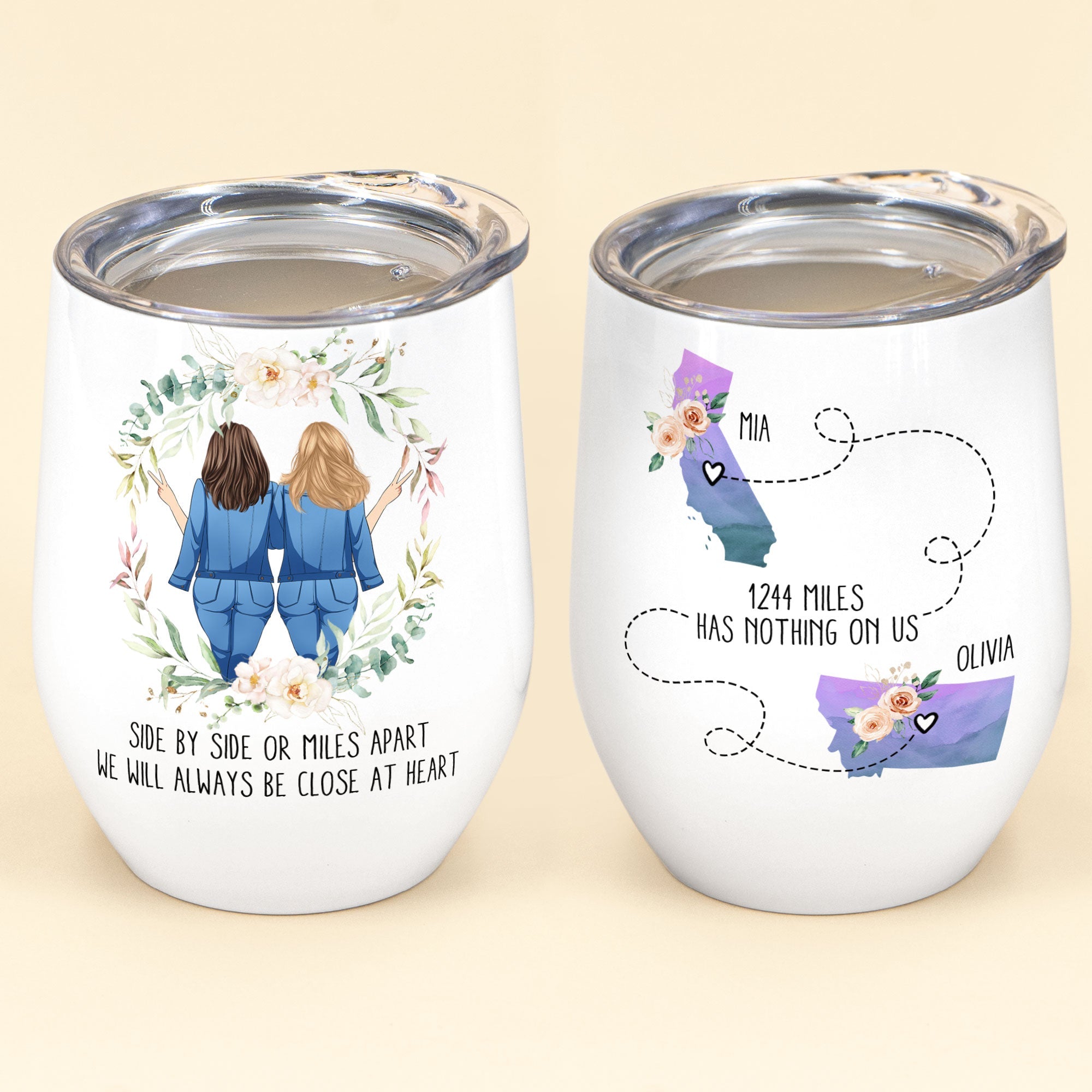 Miles Has Nothing On Us - Personalized Wine Tumbler - Birthday Gift For Besties Sisters Friends BFF - Long Distance Friendship