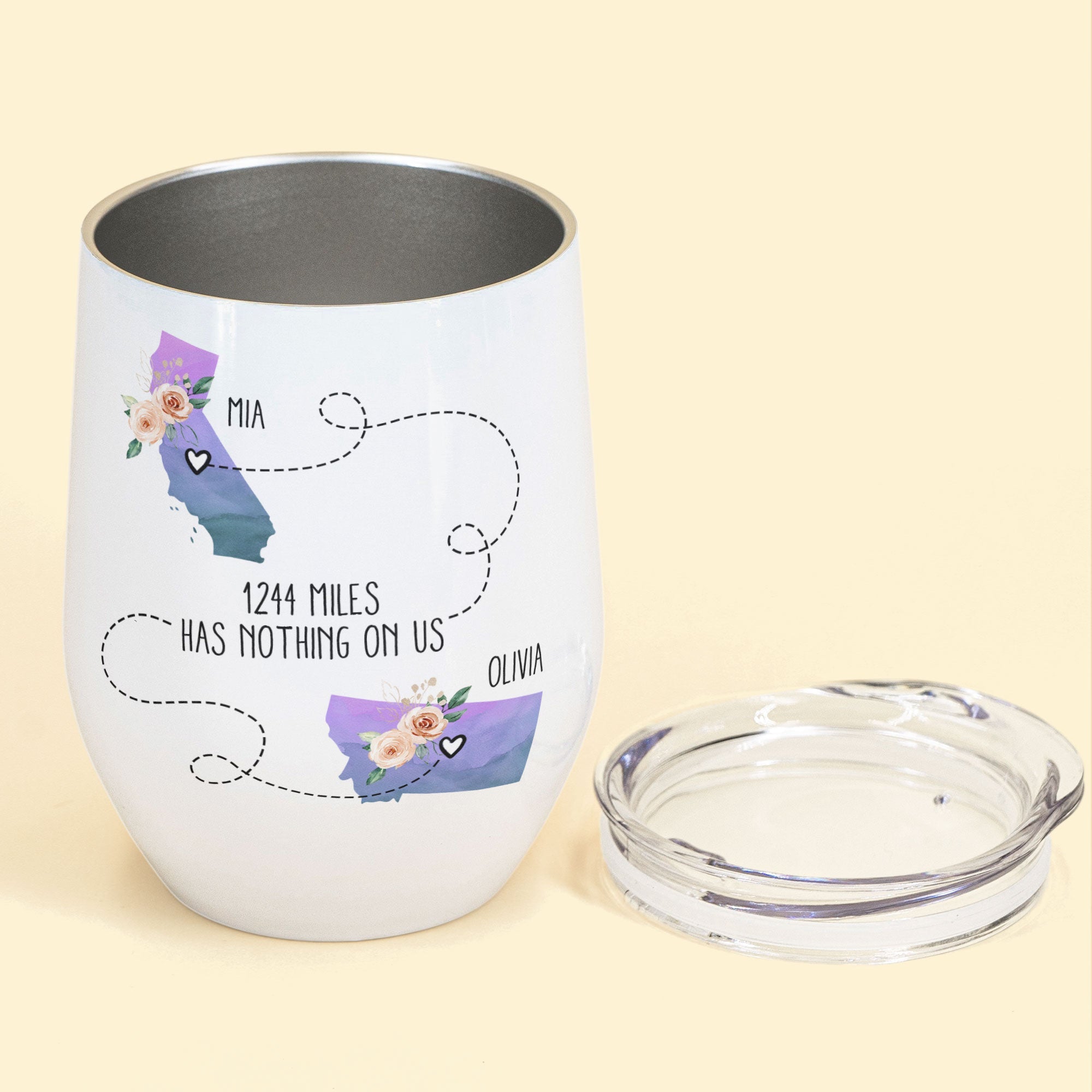 Miles Has Nothing On Us - Personalized Wine Tumbler - Birthday Gift For Besties Sisters Friends BFF - Long Distance Friendship