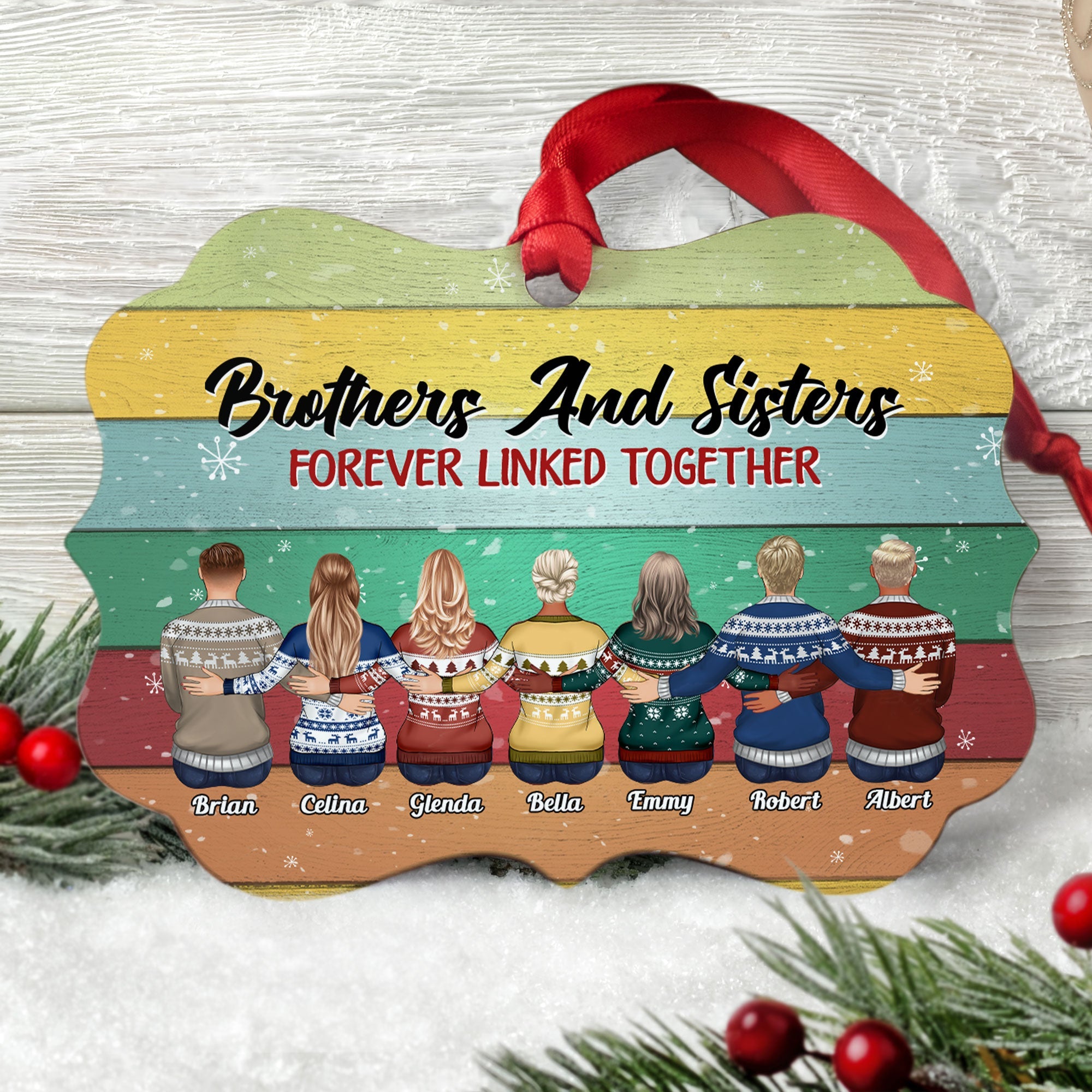 Brothers And Sisters Forever Linked Together - Personalized Aluminum Ornament