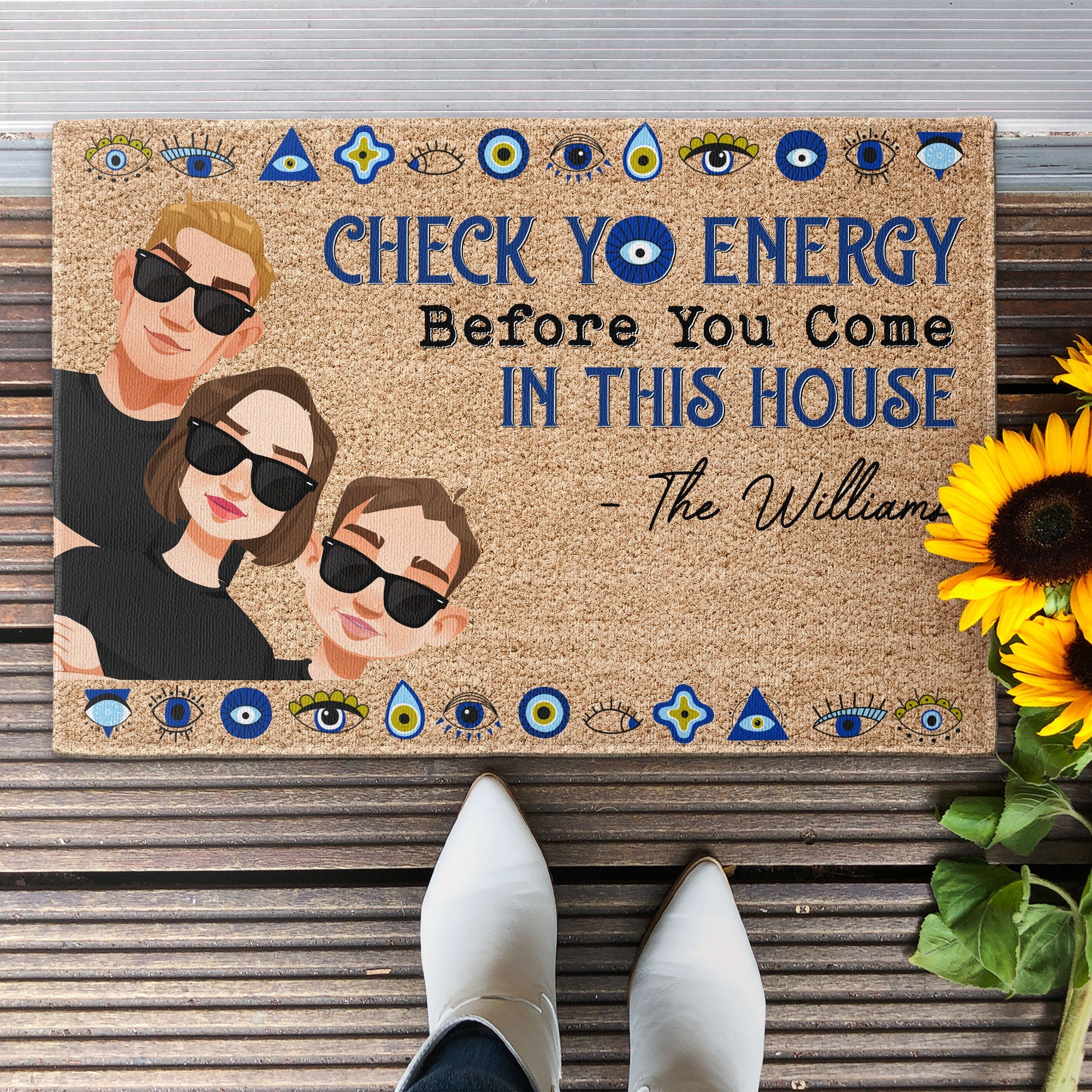 Please Be Mindful Of The Energy You Bring Into This House - Personalized Doormat - Ver 2