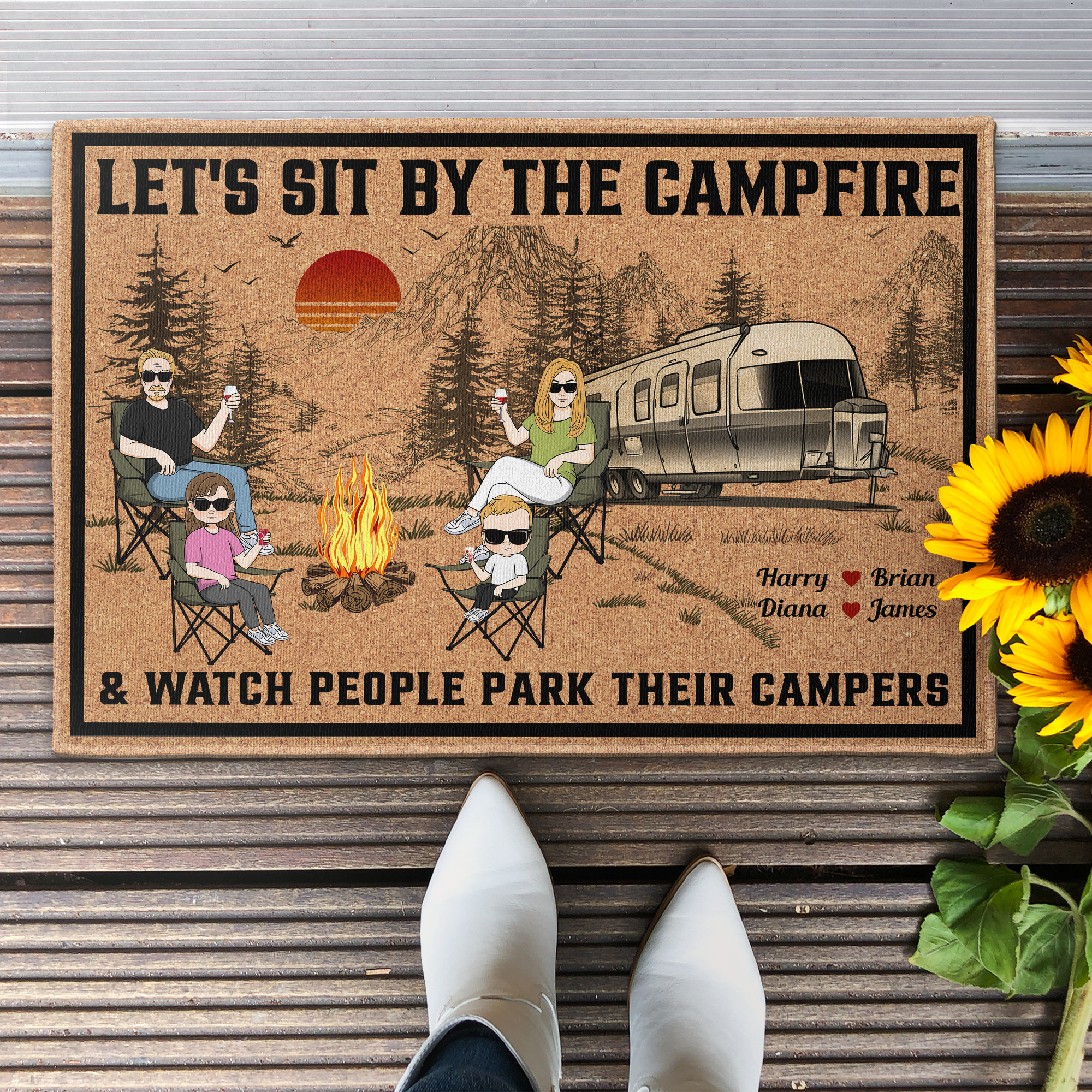 Sit By The Campfire - Personalized Doormat - Camper Decor, Gifts For Camping Lovers, Family, Parents