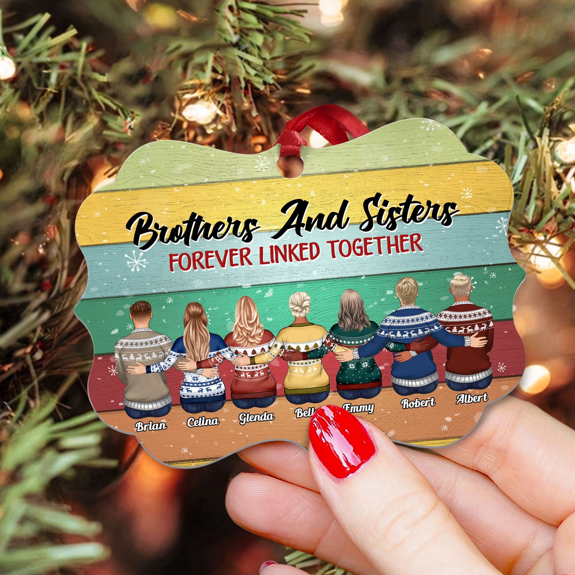 Brothers And Sisters Forever Linked Together - Personalized Aluminum Ornament