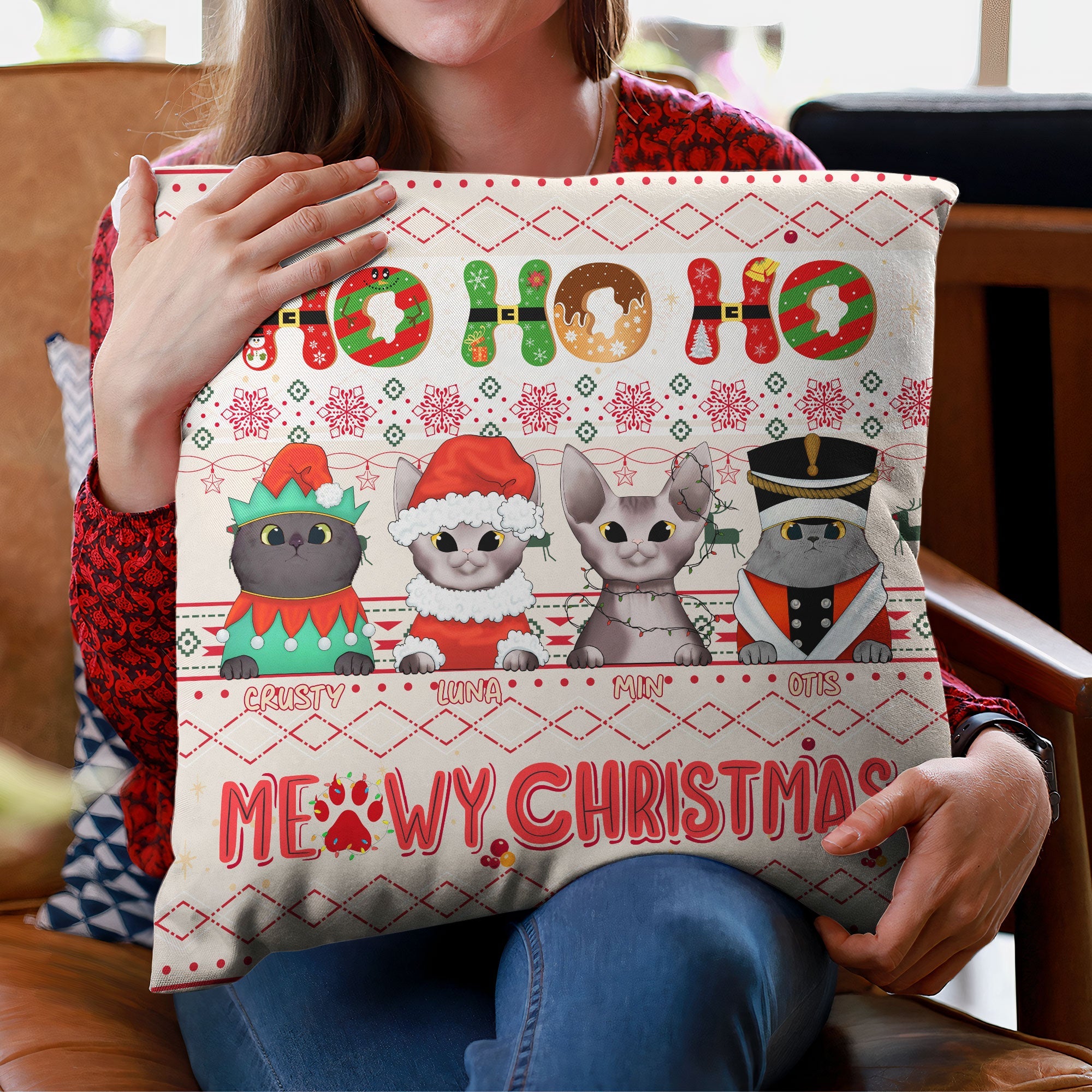 Meowy Christmas - Personalized Pillow (Insert Included) - Christmas, Home Decor Gift For Cat Lover, Cat Mom