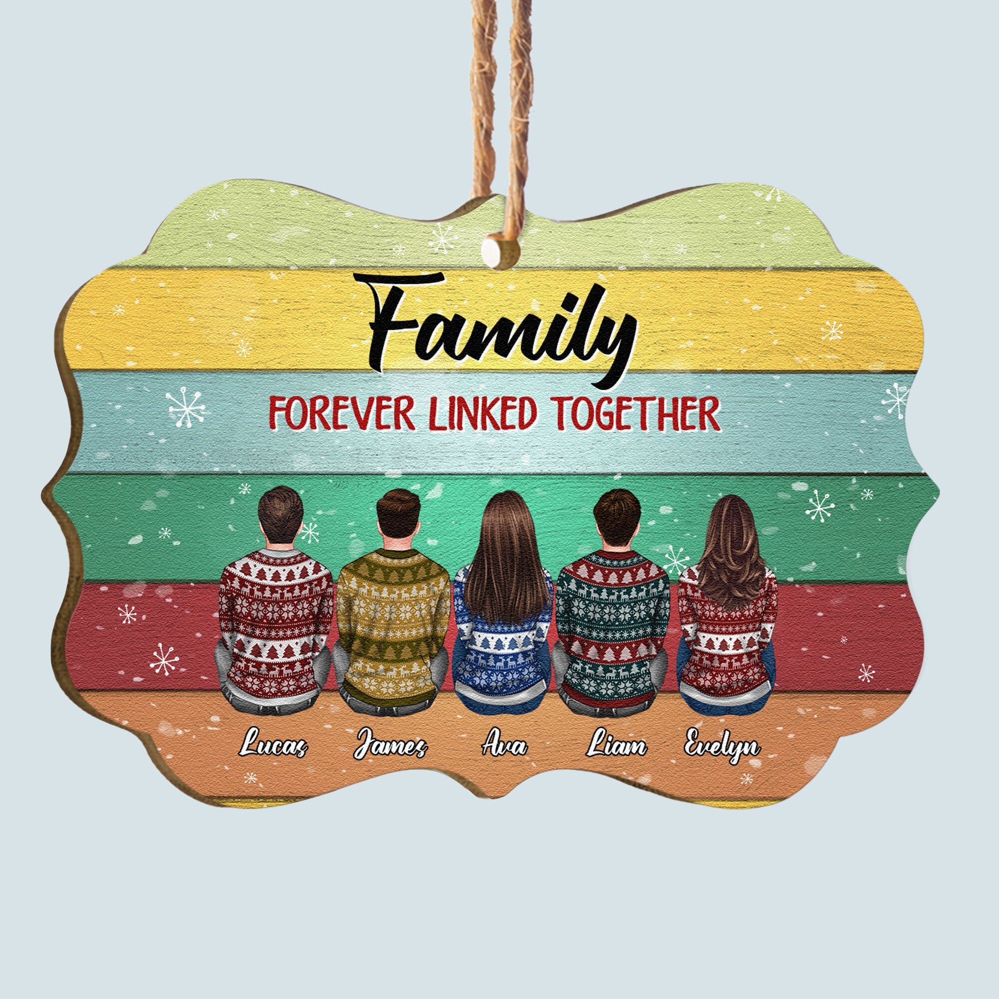 Sisters And Brothers Connected By Heart - Personalized Aluminum/Wooden Ornament - Ugly Christmas Sweater Sitting