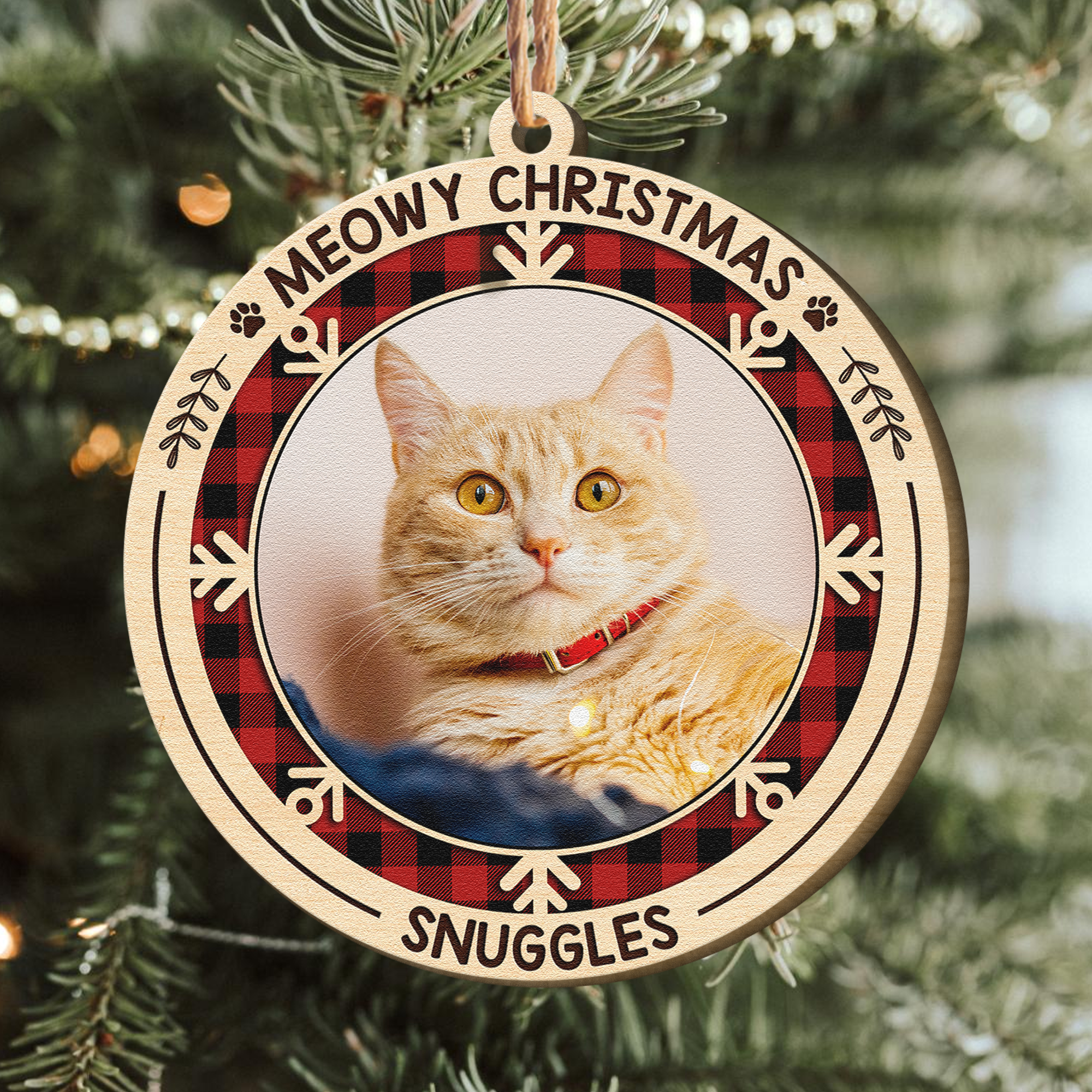 Meowy Christmas - Personalized Wooden Ornament