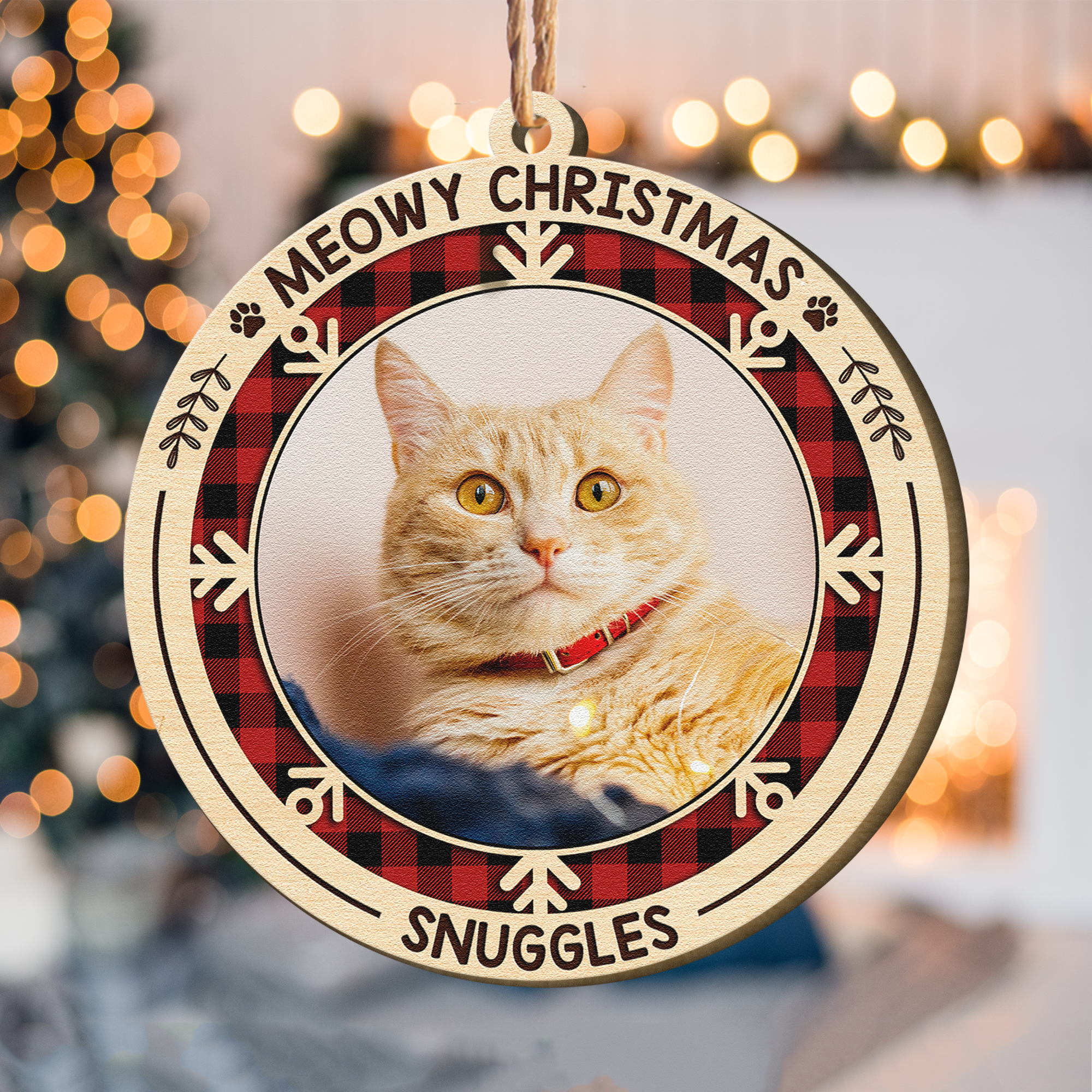 Meowy Christmas - Personalized Wooden Ornament