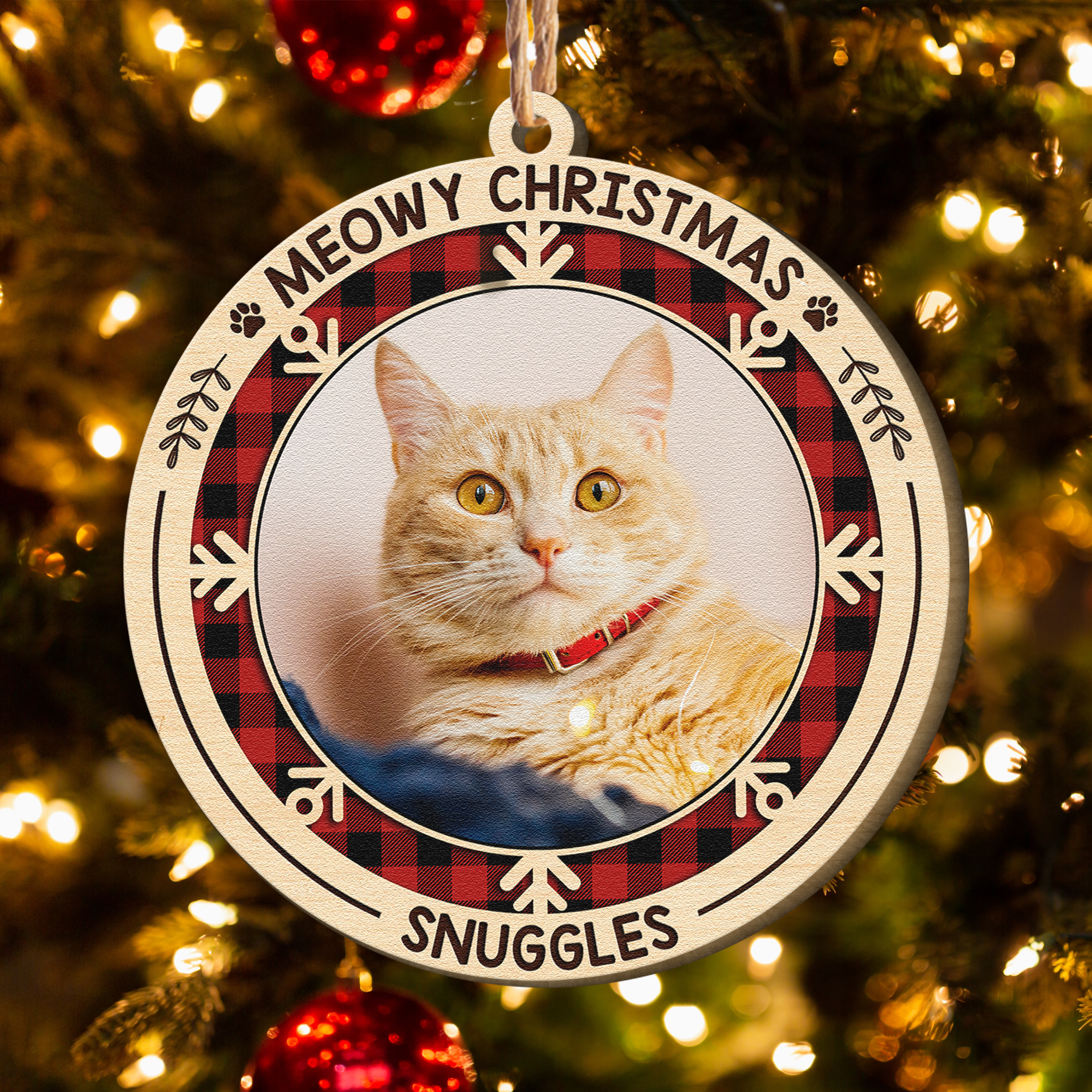 Meowy Christmas - Personalized Wooden Ornament