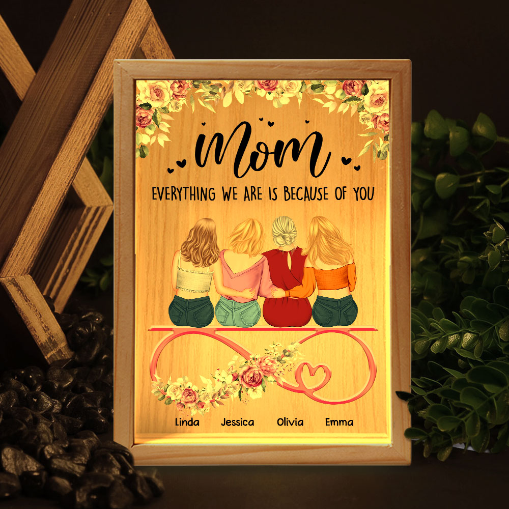 Mom Everything We Are Is Because Of You - Personalized Frame Light Box