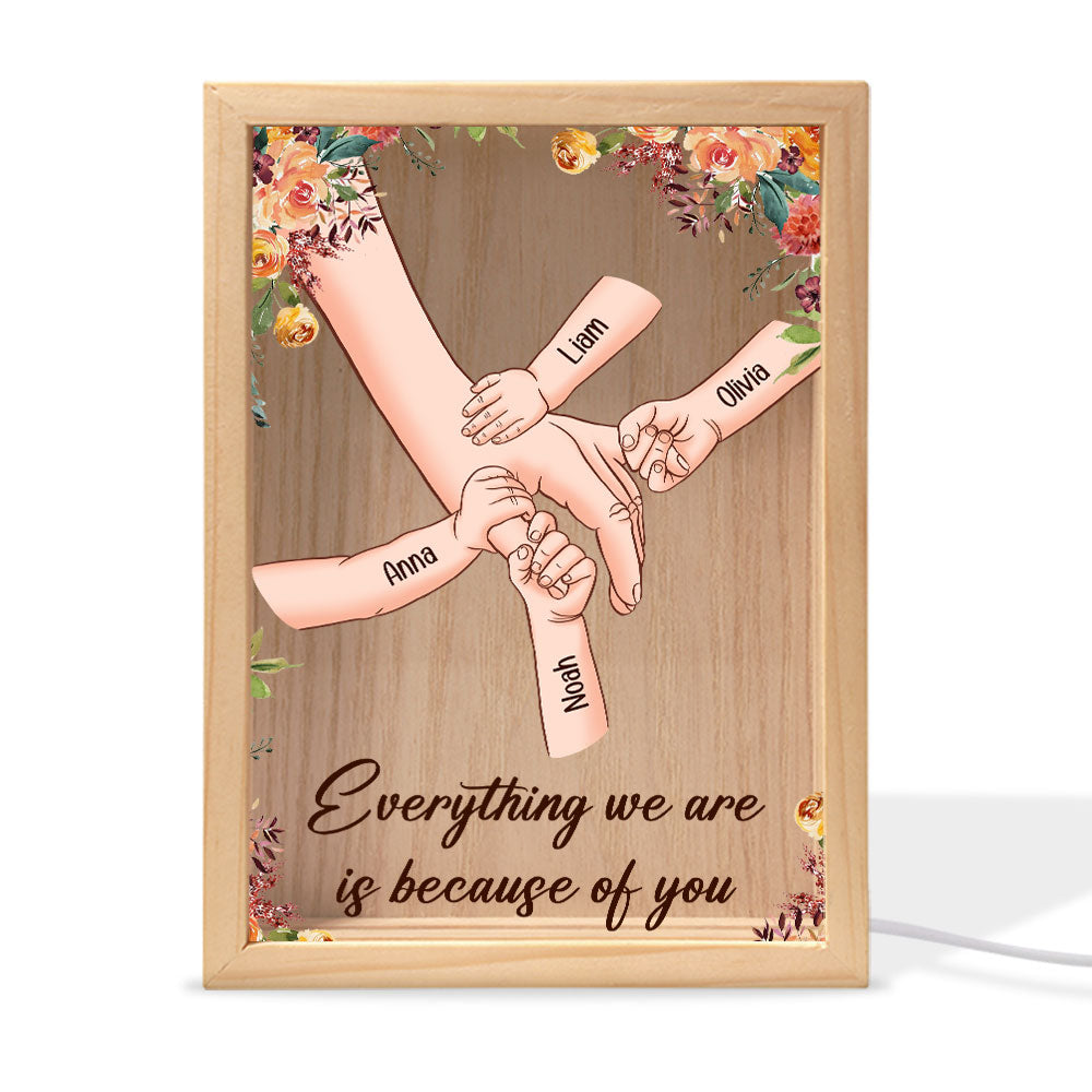 Mom Everything We Are Is Because Of You - Personalized Frame Light Box