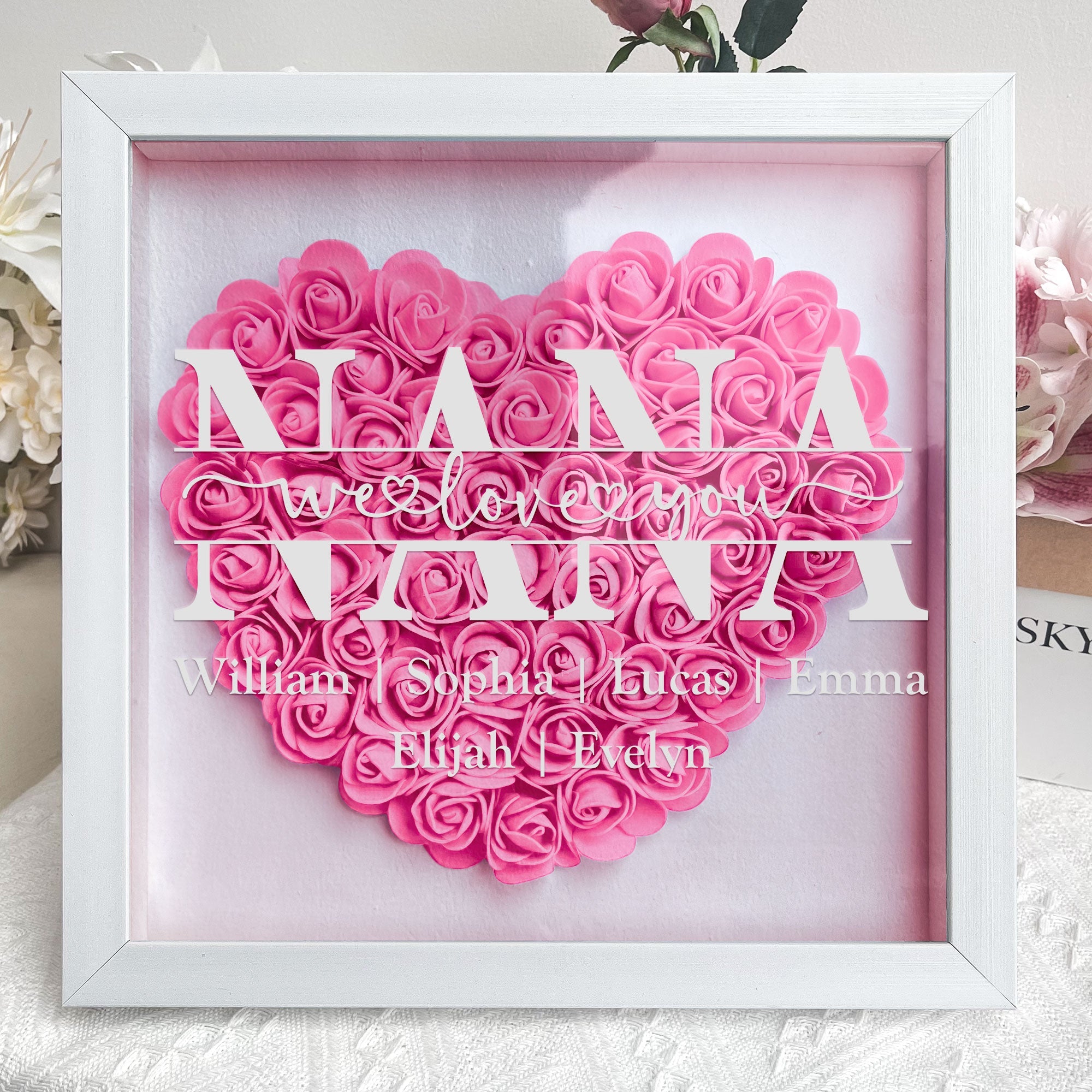 Mom Gift We Love You - Personalized Flower Shadow Box