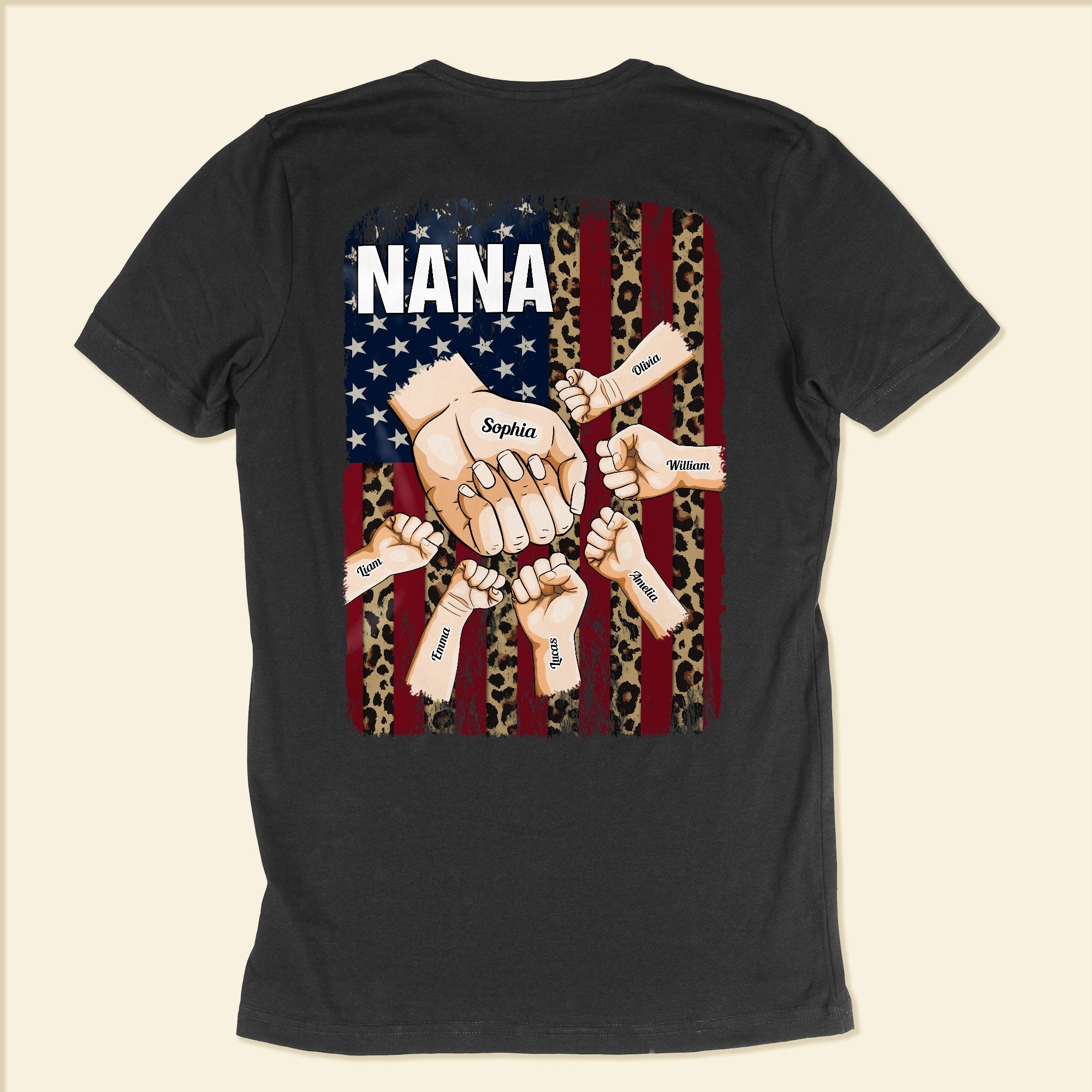 Mom Grandma Nana Hands Drawing - Personalized Shirt - Birthday 4th Of July Gift For Mom, Nana, Gigi, Grandma, Aunt, Sister