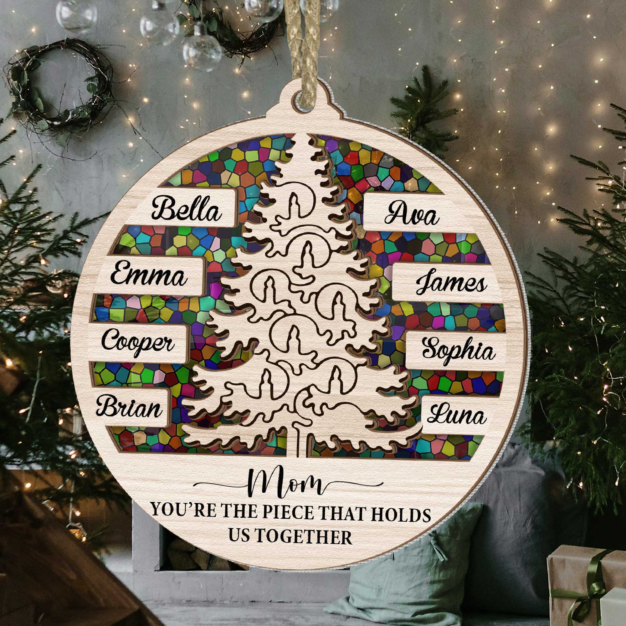 Mom Holds Us Together - Personalized Suncatcher Ornament