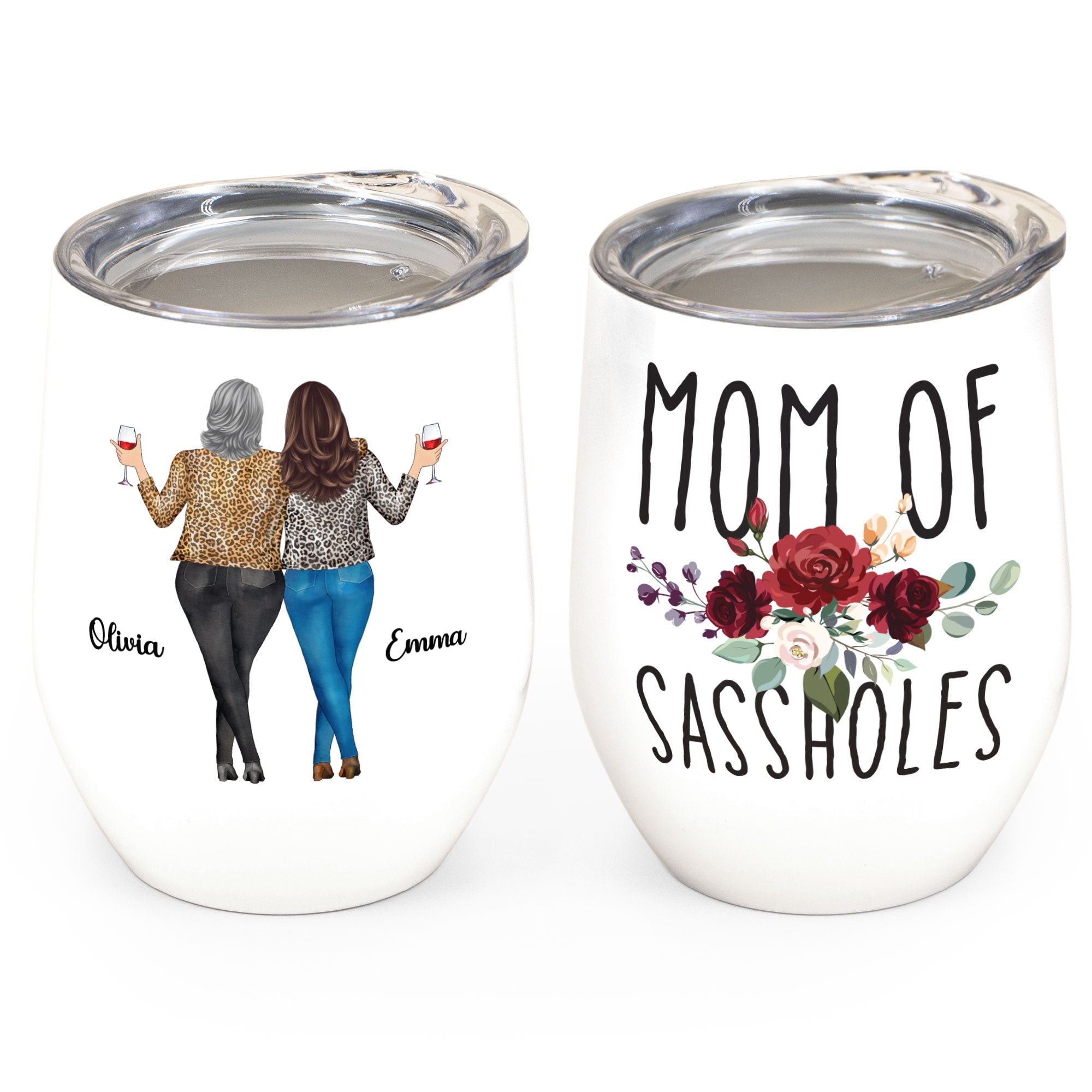 Mom Of Sassholes - Personalized Wine Tumbler - Birthday, Mother's Day Gift For Mother, Mom, Mama From Daughter