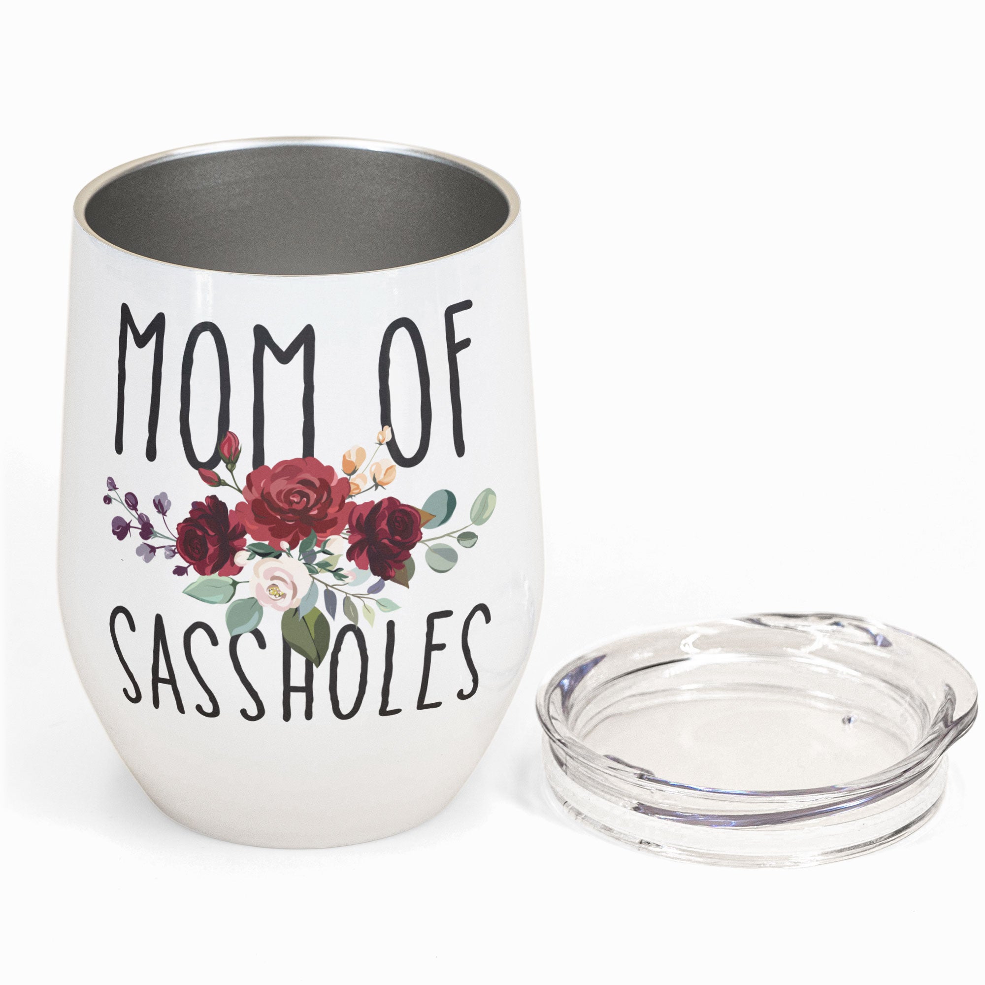 Mom Of Sassholes - Personalized Wine Tumbler - Birthday, Mother's Day Gift For Mother, Mom, Mama From Daughter