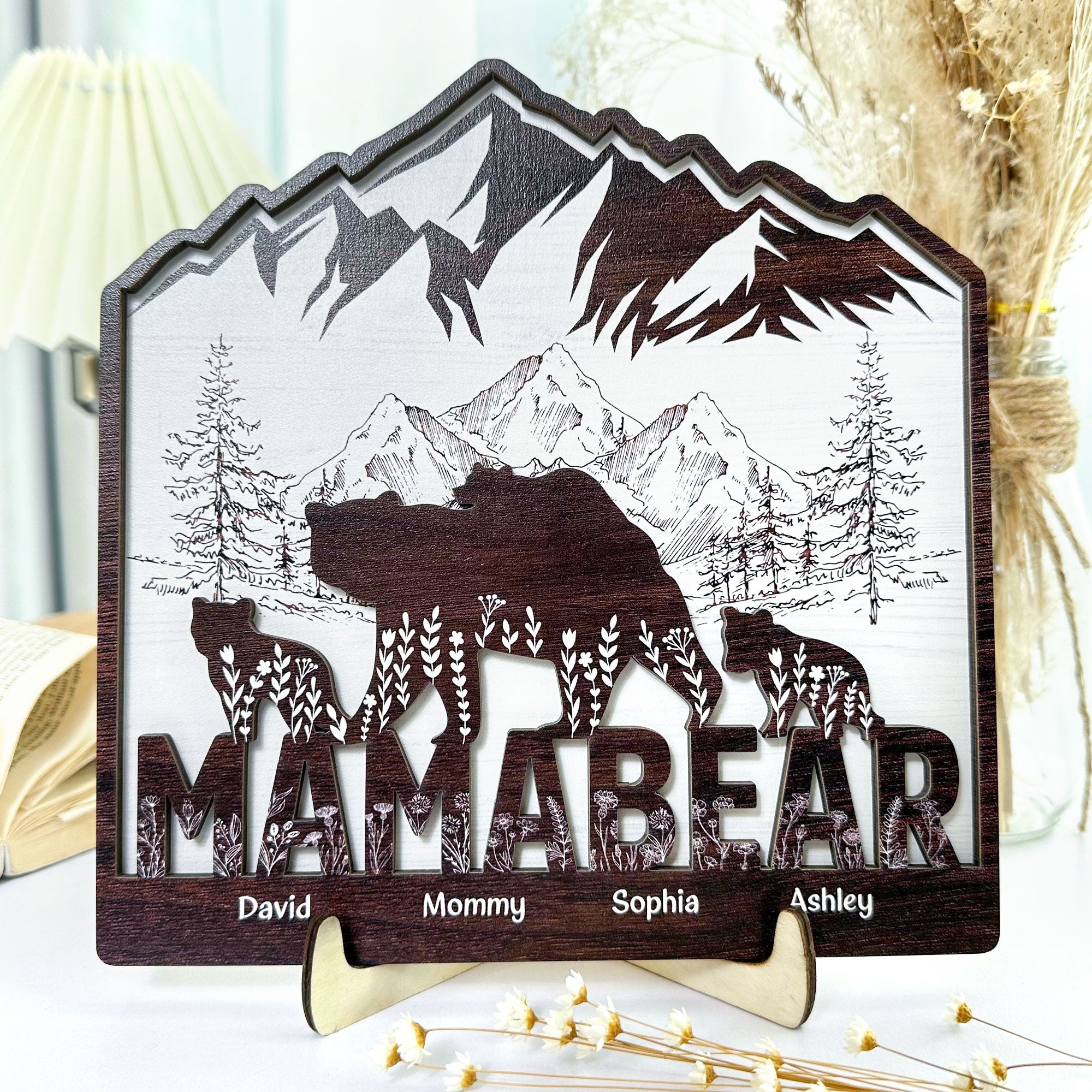 Mommy Bear And Kids - Personalized Wooden Plaque