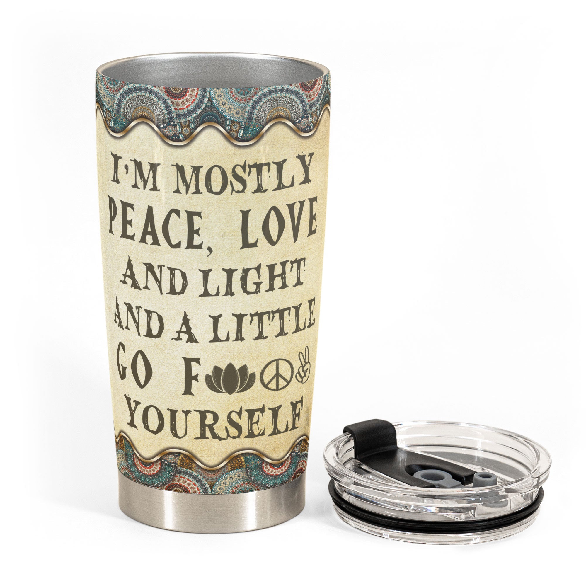 Mostly Peace Love And Light - Personalized Tumbler Cup - Birthday, Motivation Gift For Yoga Lover