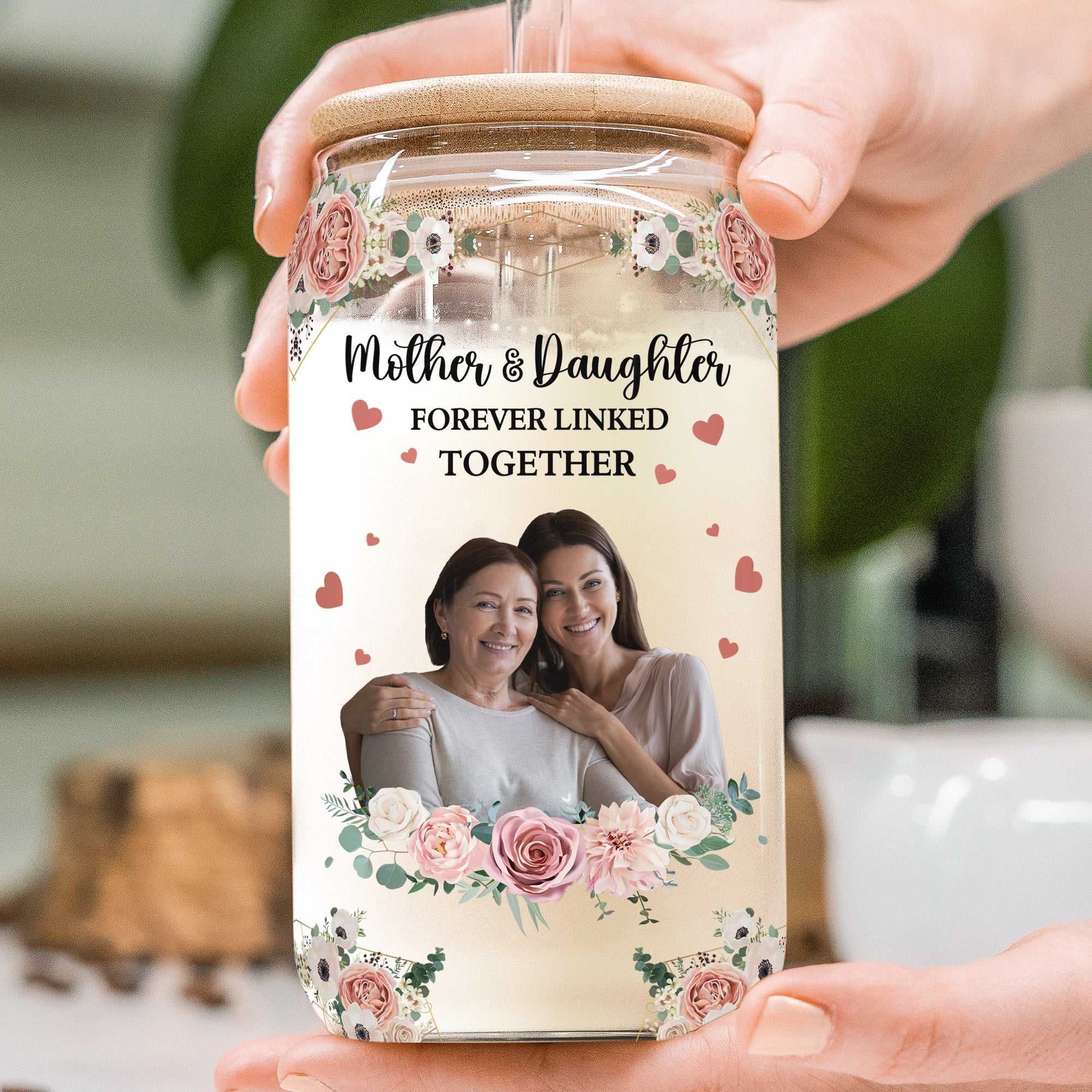 Mother And Children Forever Linked Together - Personalized Photo Clear Glass Cup