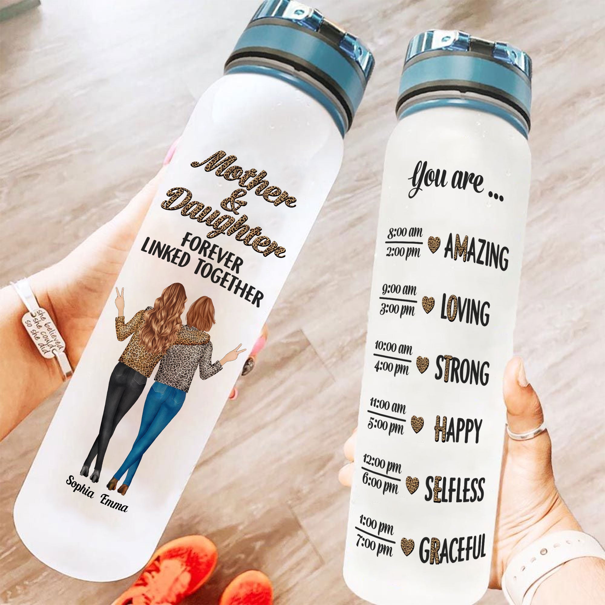 Mother And Daughter - Personalized Water Tracker Bottle - Mother's Day Gift For Mom, Mother