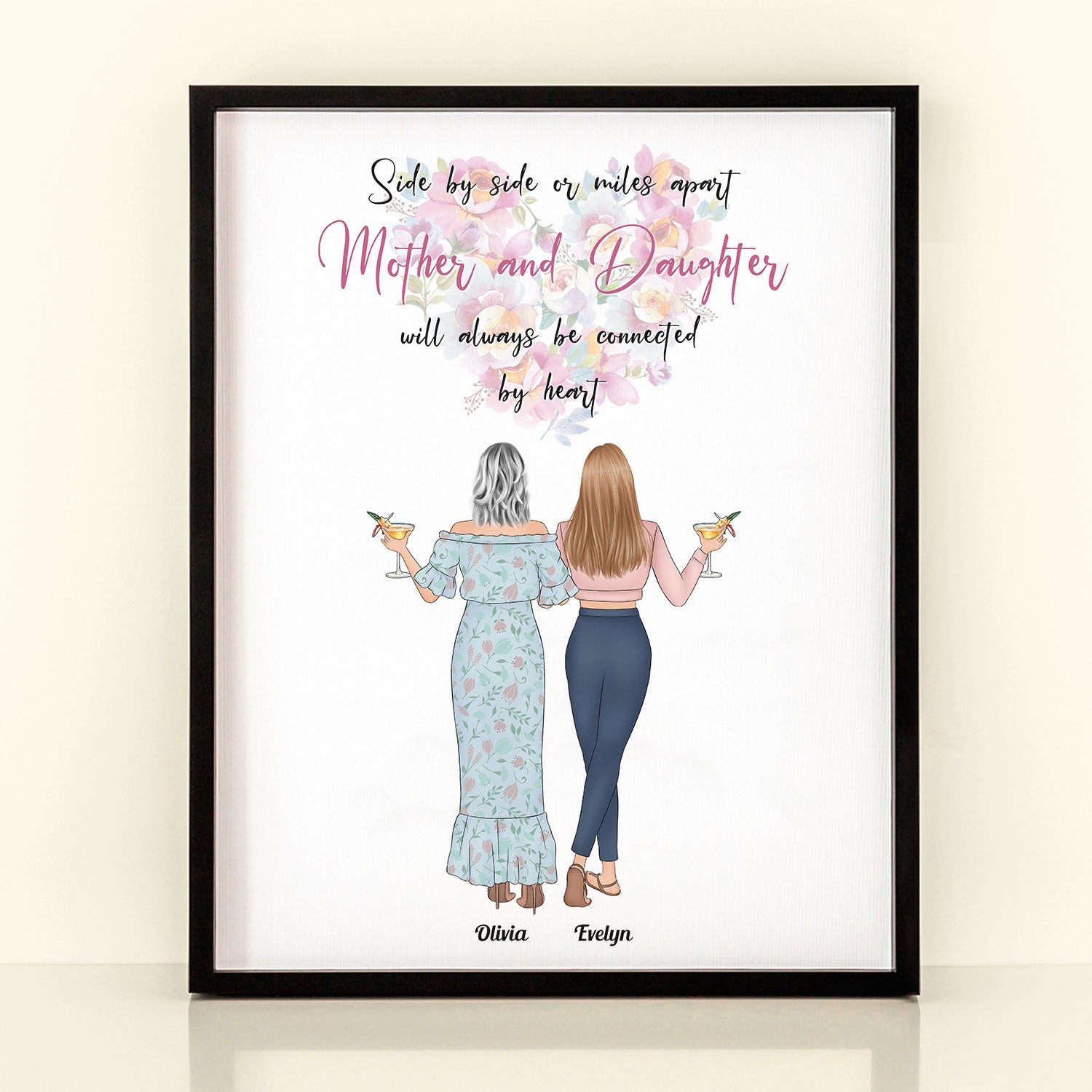 Mother And Daughter Will Always Be Connected By Heart - Personalized Poster - Table Poster Birthday Mother's Day Gift For Mom, Daughters - Gift From Daughters