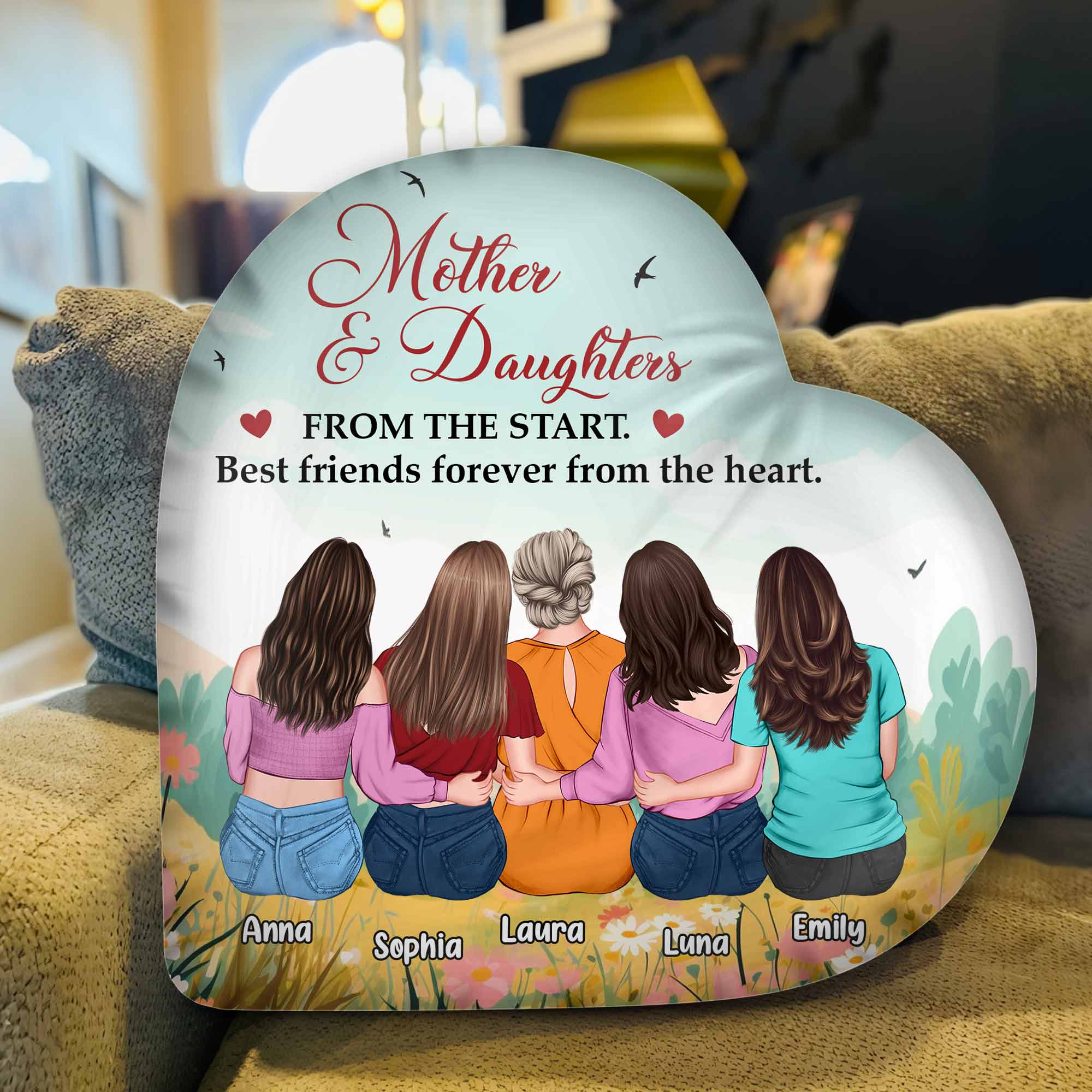 Mother And Daughters - Personalized Custom Shaped Pillow