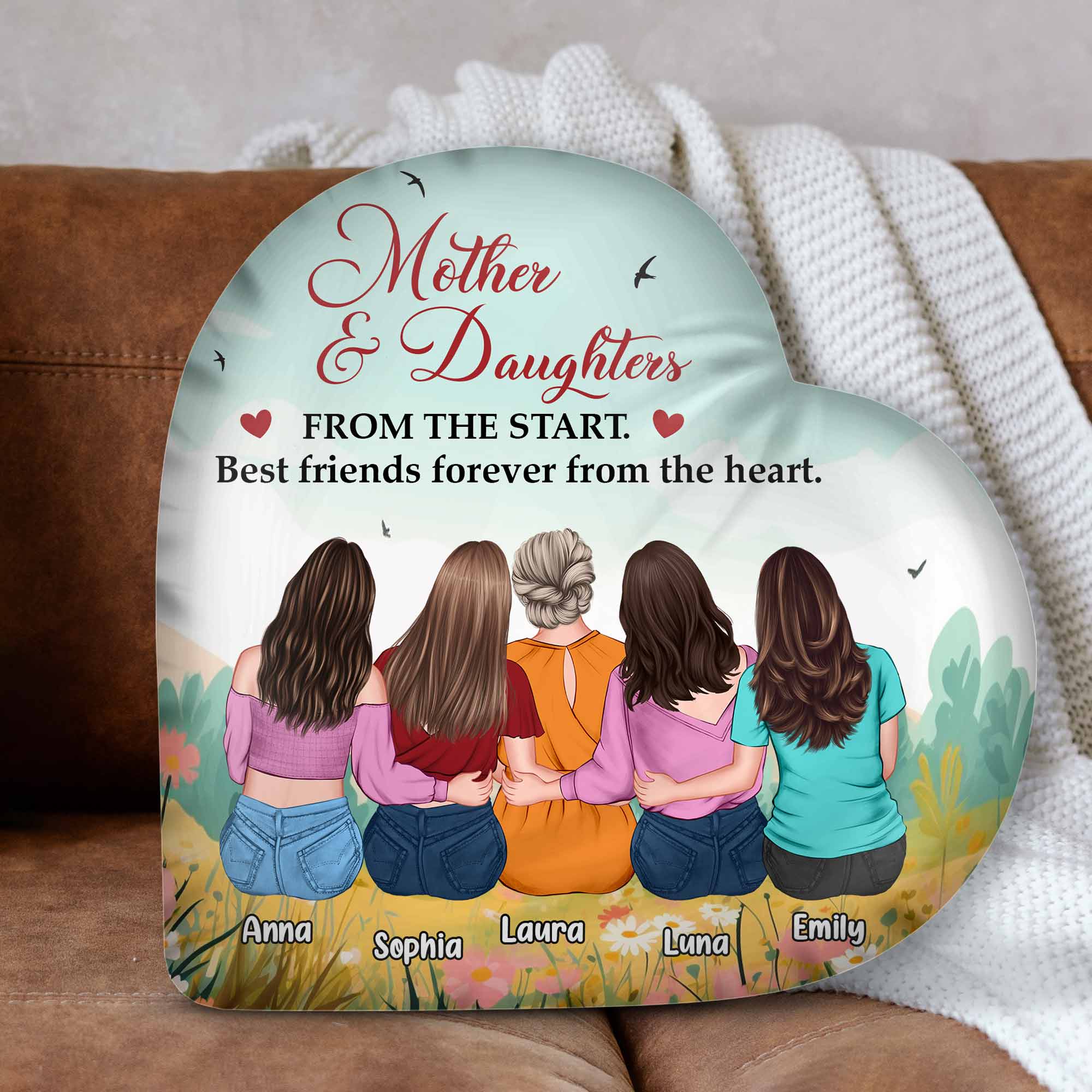 Mother And Daughters - Personalized Custom Shaped Pillow