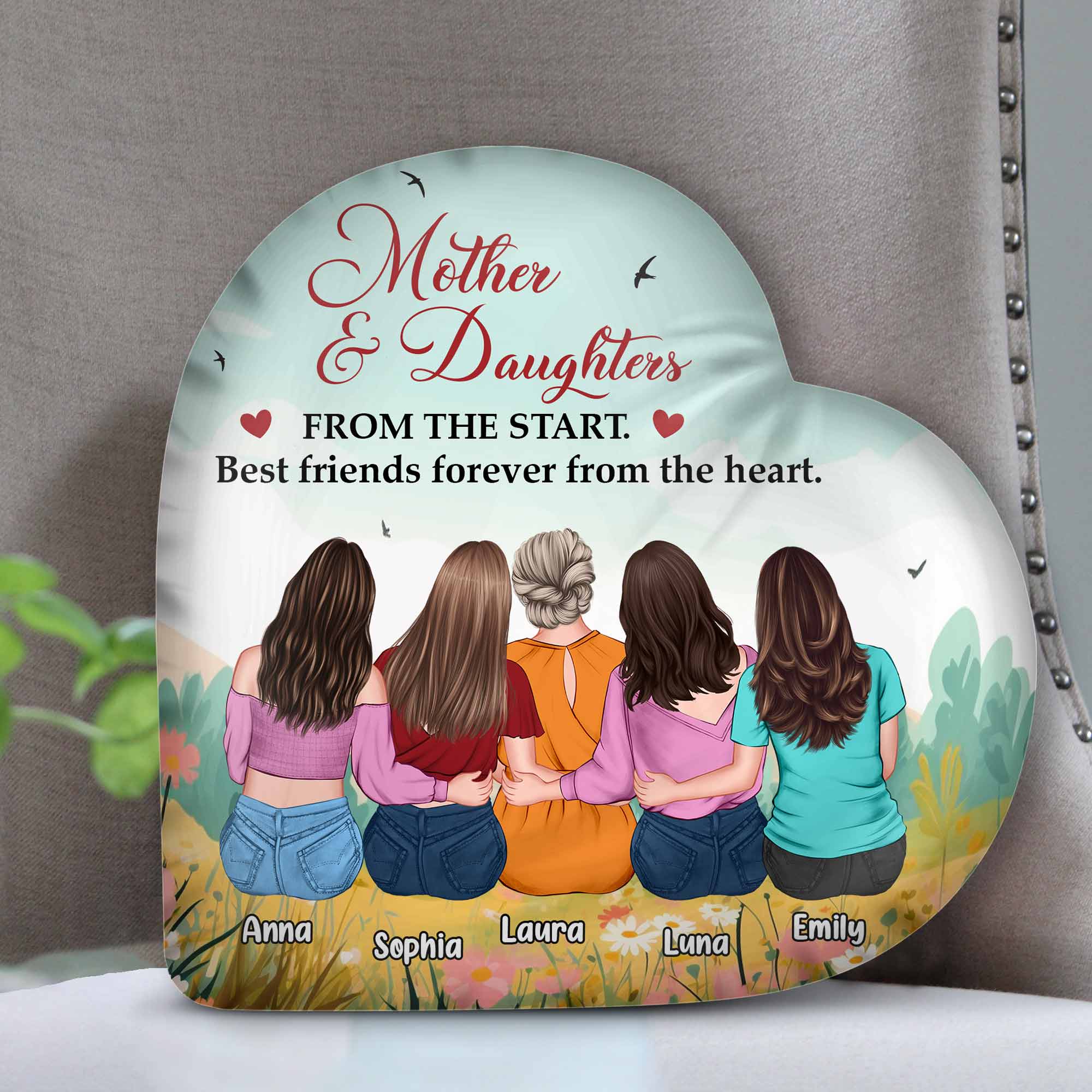 Mother And Daughters - Personalized Custom Shaped Pillow