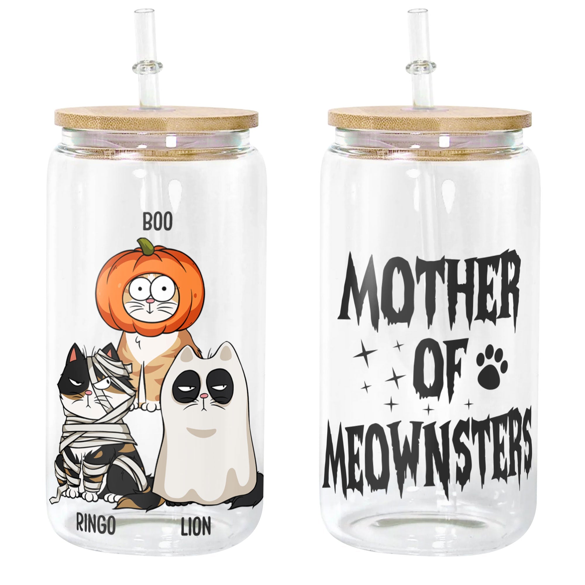 Mother Of Meownsters - Personalized Clear Glass Cup