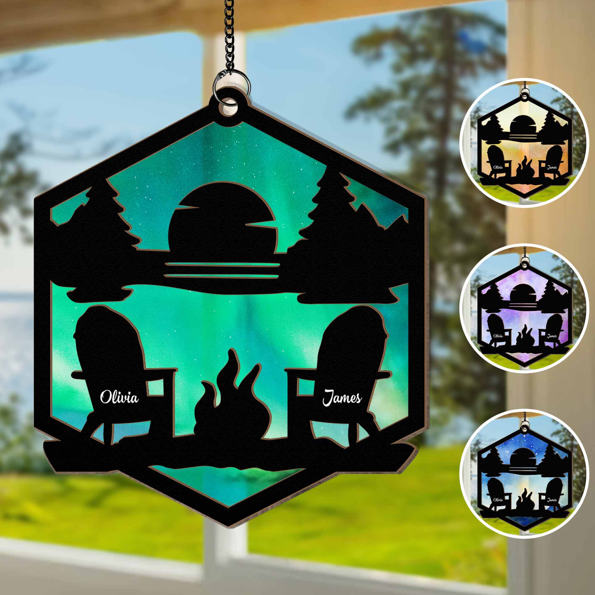 Mountain Camping - Personalized Window Hanging Suncatcher Ornament