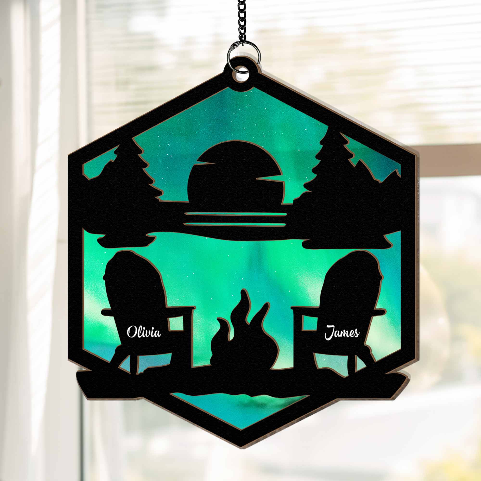 Mountain Camping - Personalized Window Hanging Suncatcher Ornament