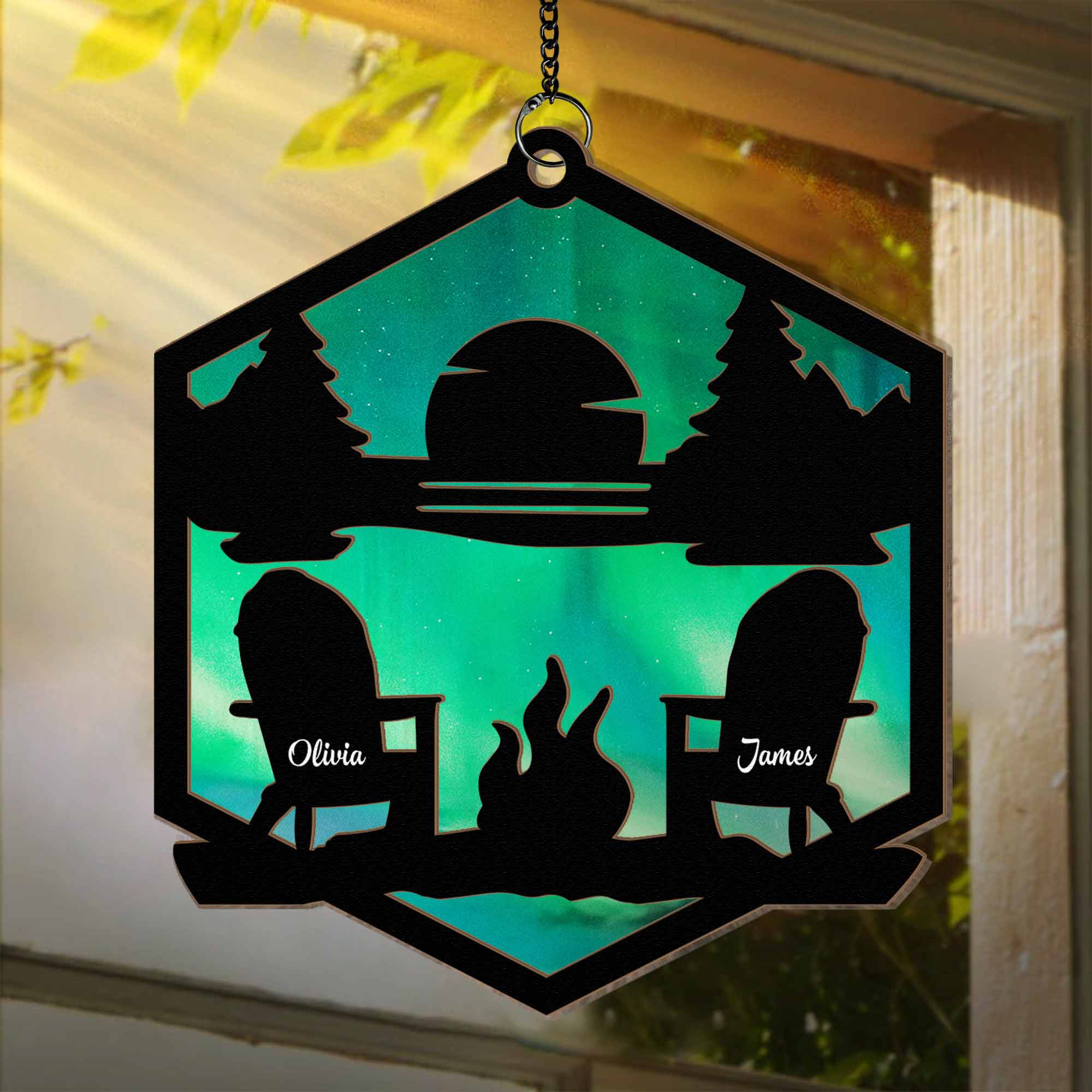 Mountain Camping - Personalized Window Hanging Suncatcher Ornament