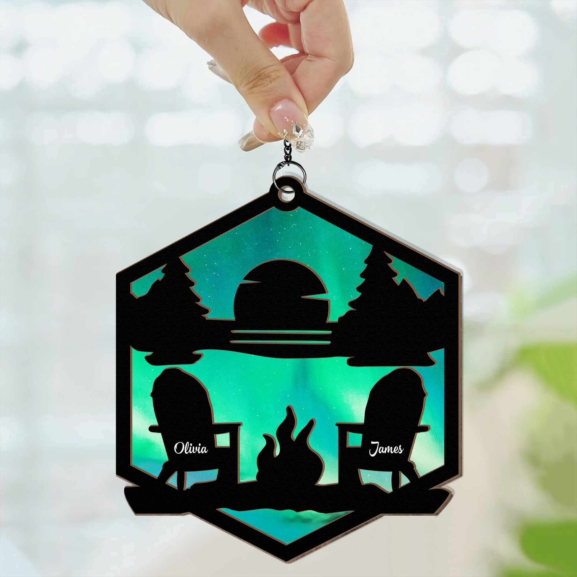 Mountain Camping - Personalized Window Hanging Suncatcher Ornament