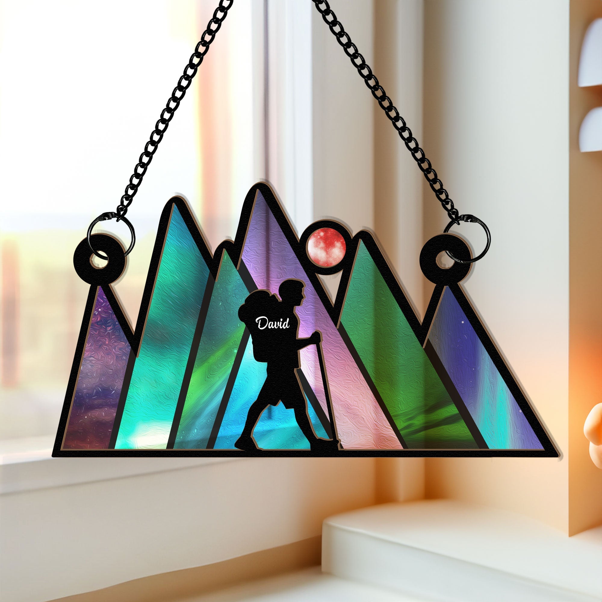 Mountain Hiking - Personalized Window Hanging Suncatcher Ornament