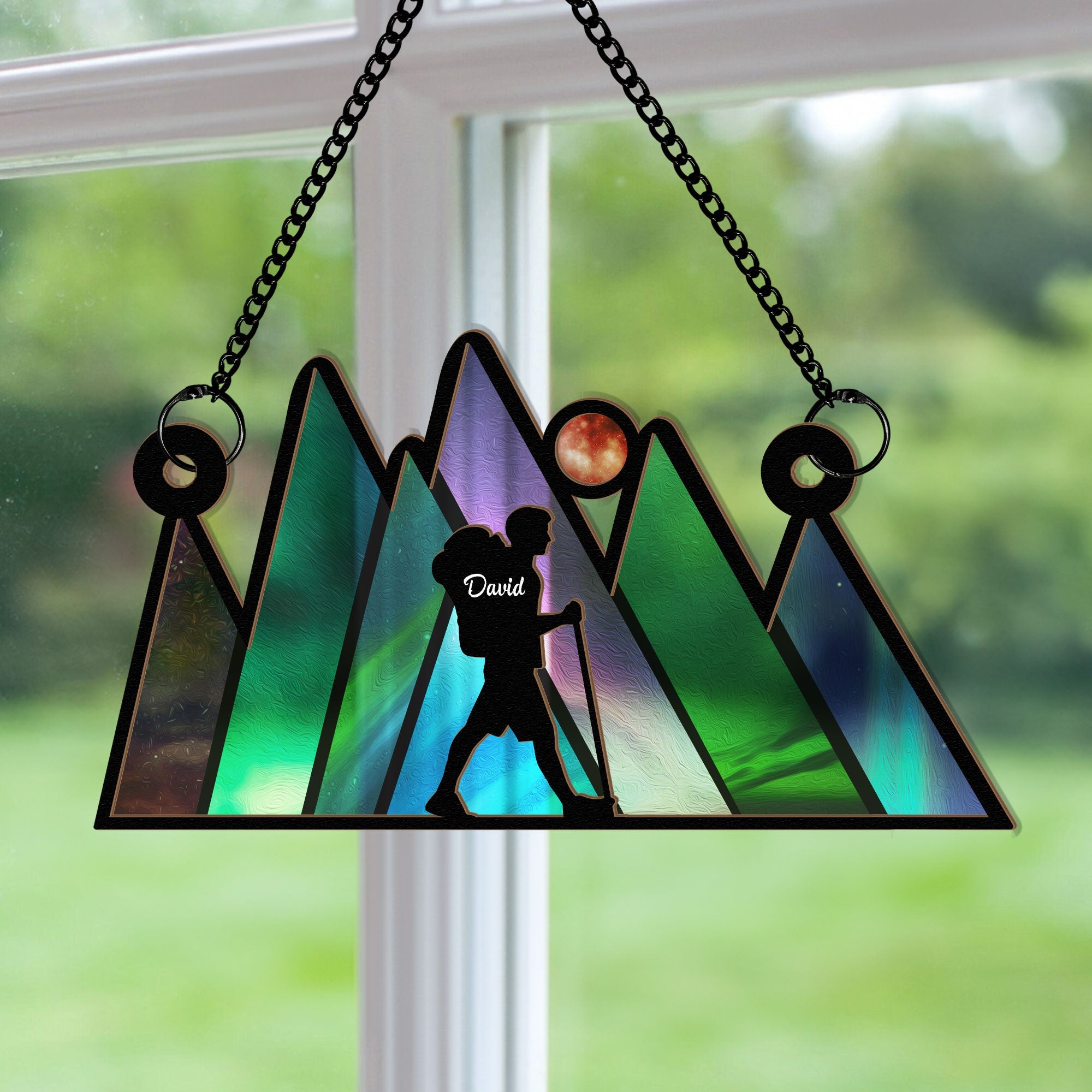 Mountain Hiking - Personalized Window Hanging Suncatcher Ornament