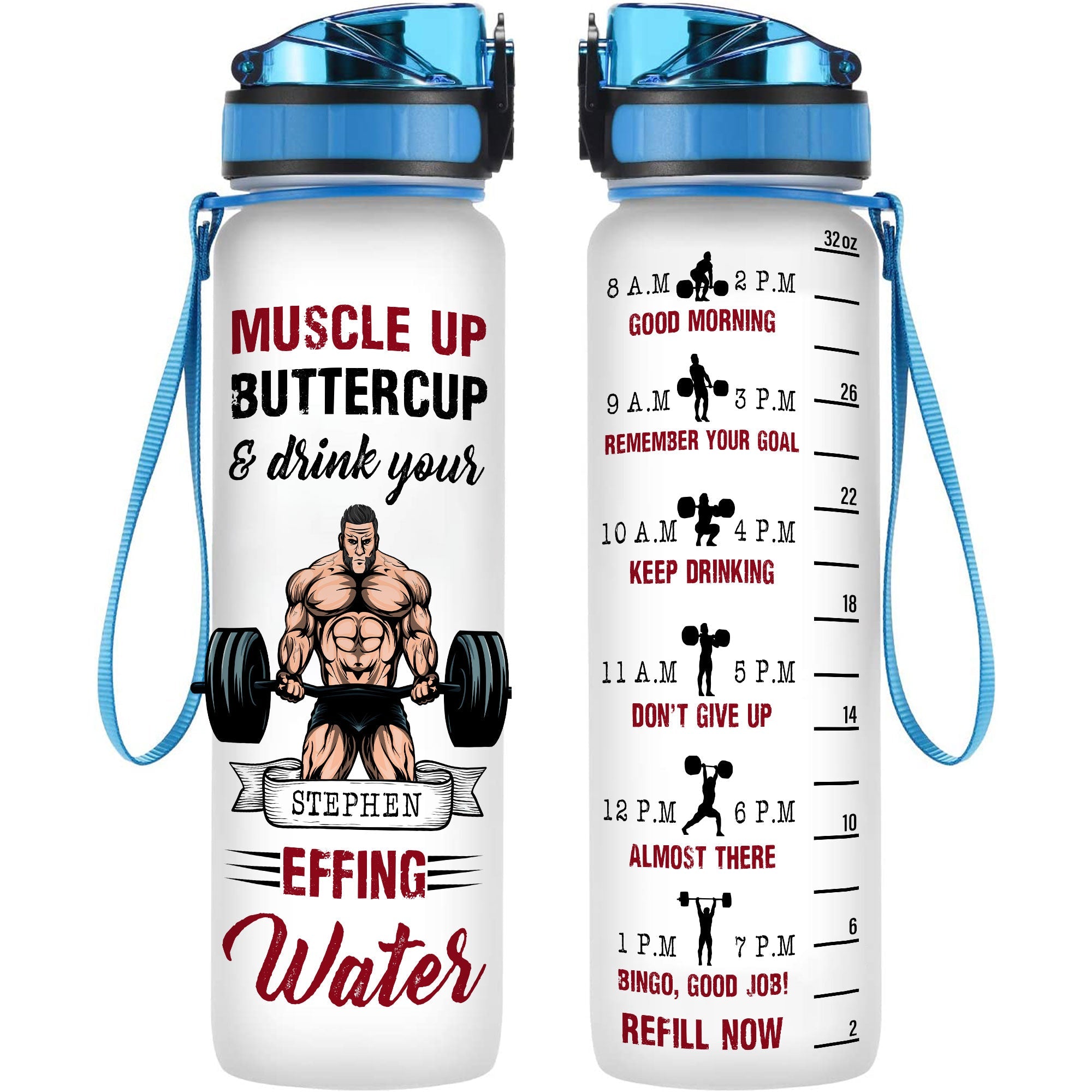 Muscle Up Buttercup Man Version  - Personalized Water Tracker Bottle