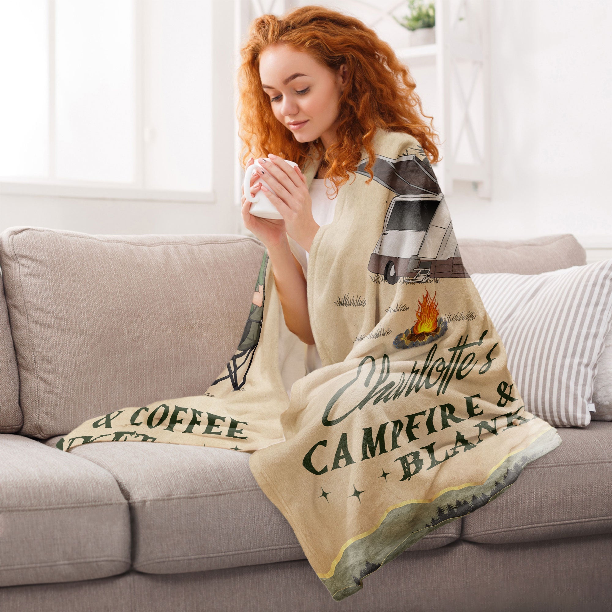 My Campfire And Coffee Blanket - Personalized Blanket