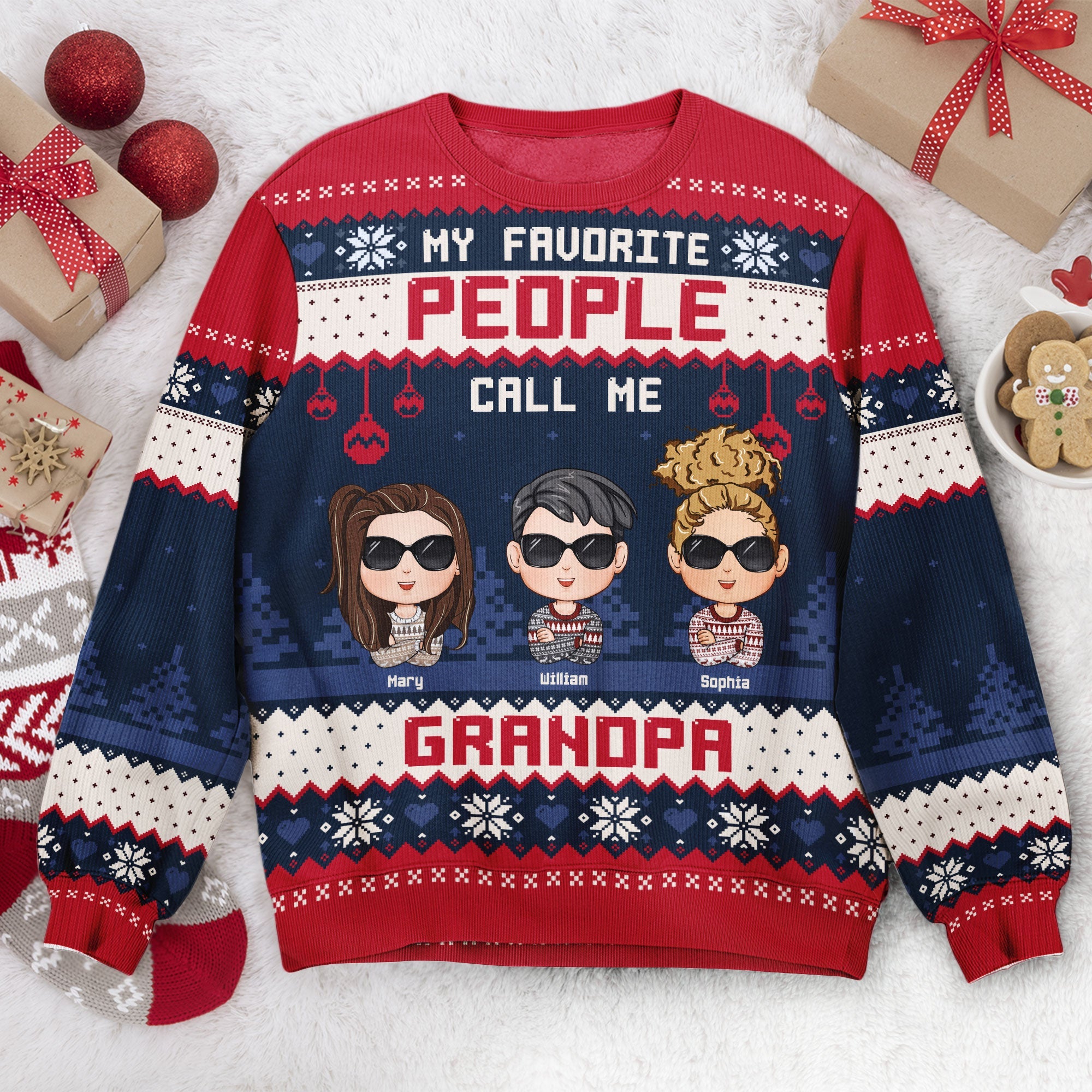 My Favorite People Call Me Daddy Grandpa - Personalized Ugly Sweater