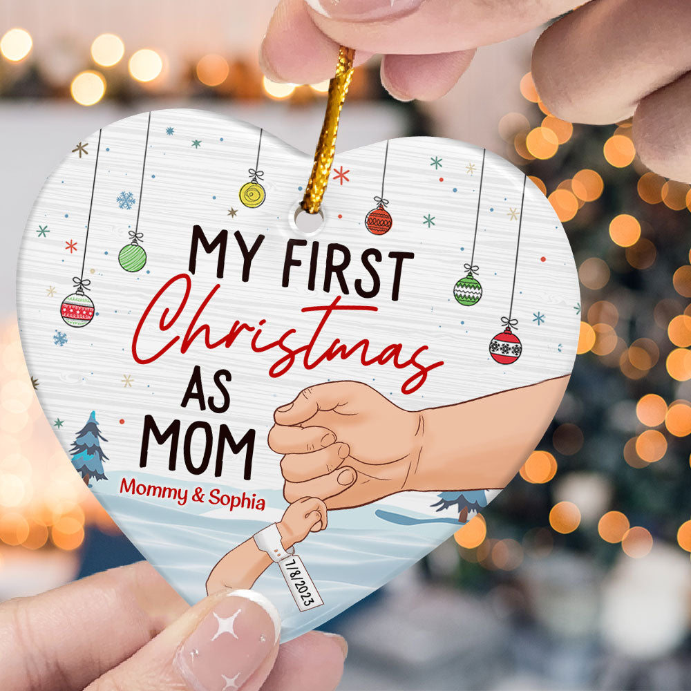 My First Christmas As Mom - Personalized Heart Shaped Ceramic Ornament