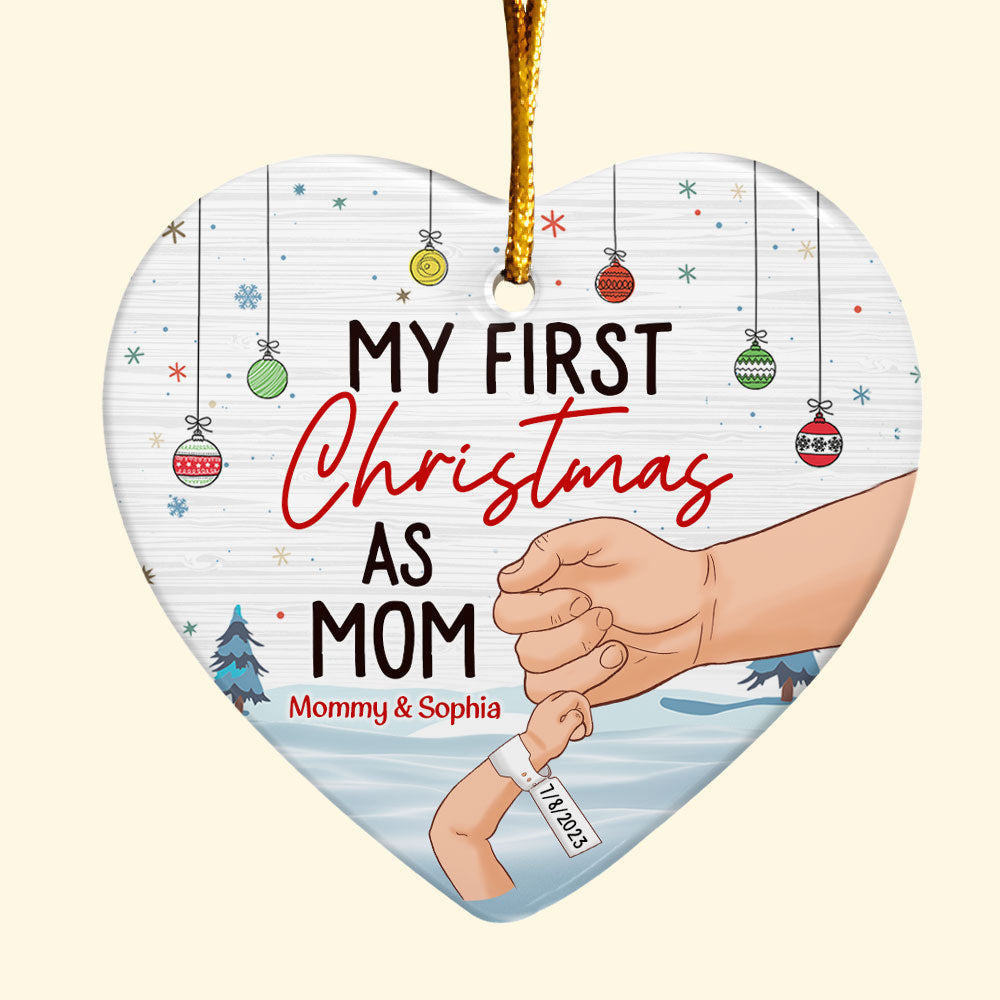 My First Christmas As Mom - Personalized Heart Shaped Ceramic Ornament