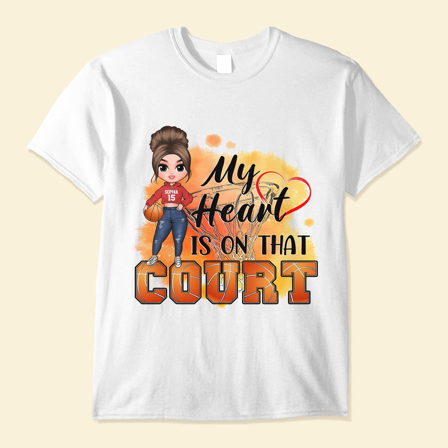 My Heart Is On That Court - Personalized Shirt - Mother's Day Gift For Basketball Mom, Basketball Lover