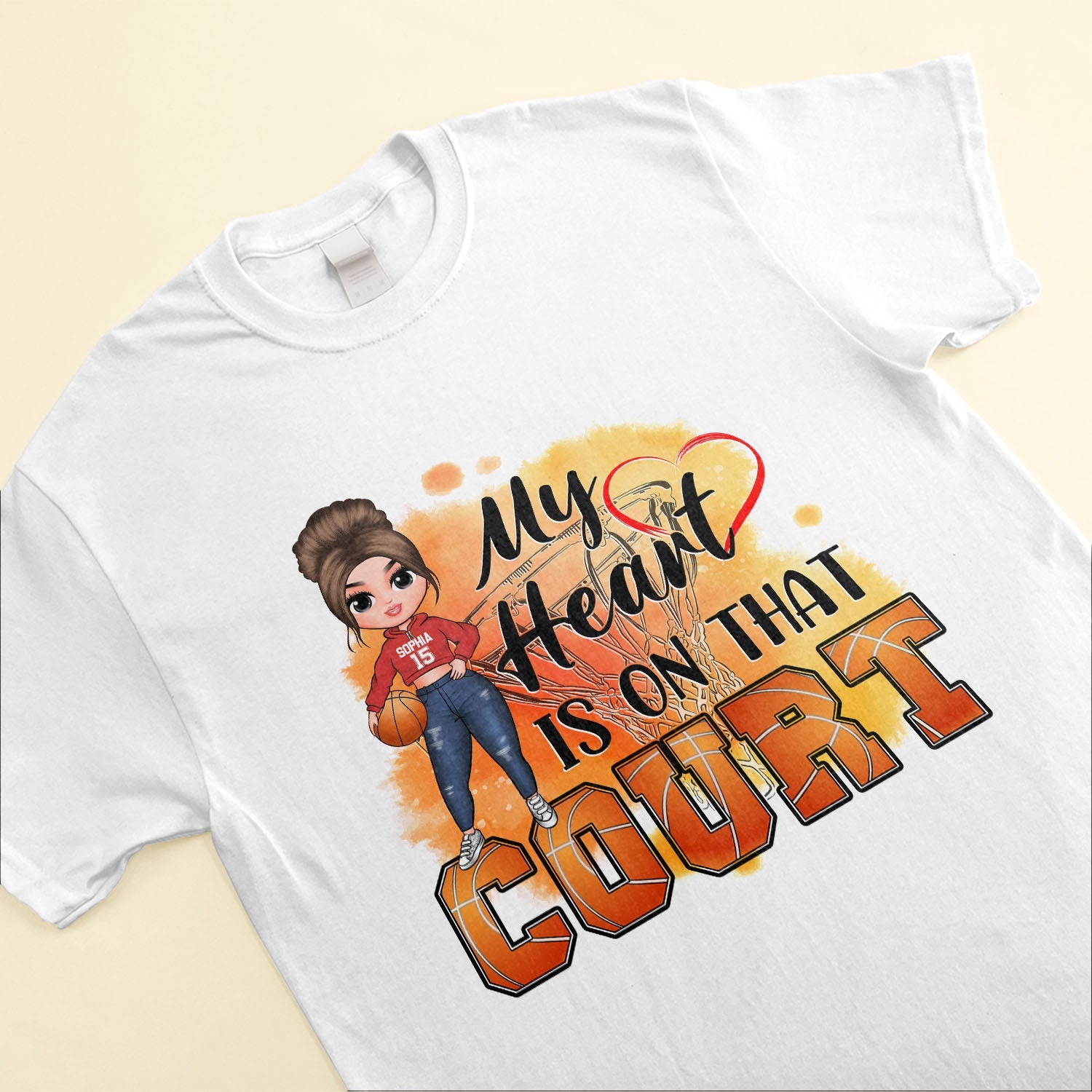 My Heart Is On That Court - Personalized Shirt - Mother's Day Gift For Basketball Mom, Basketball Lover