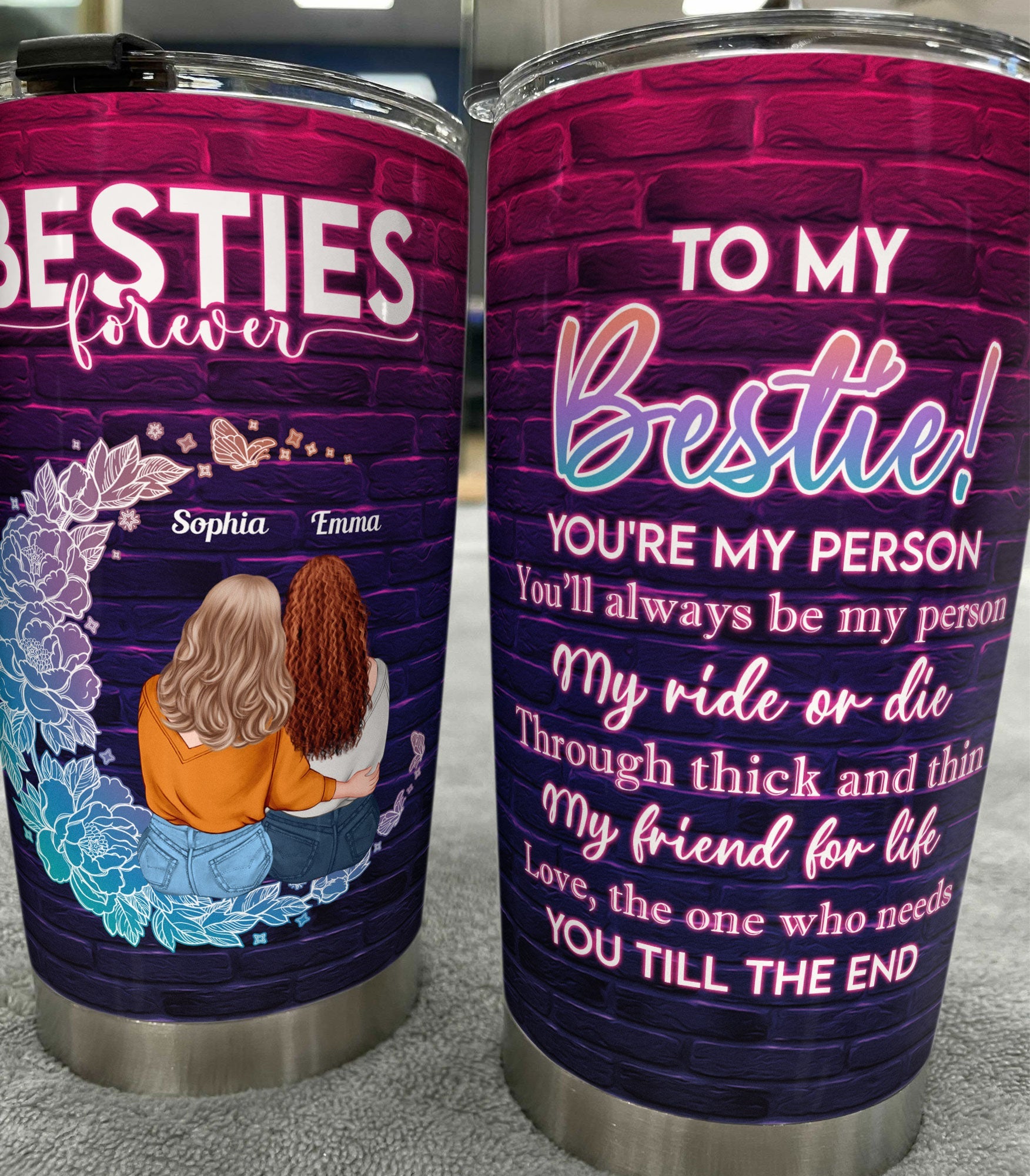 My Ride Or Die Through Thick & Thin - Personalized Tumbler Cup - Birthday Gift For Bestie, BFF, Soul Sister