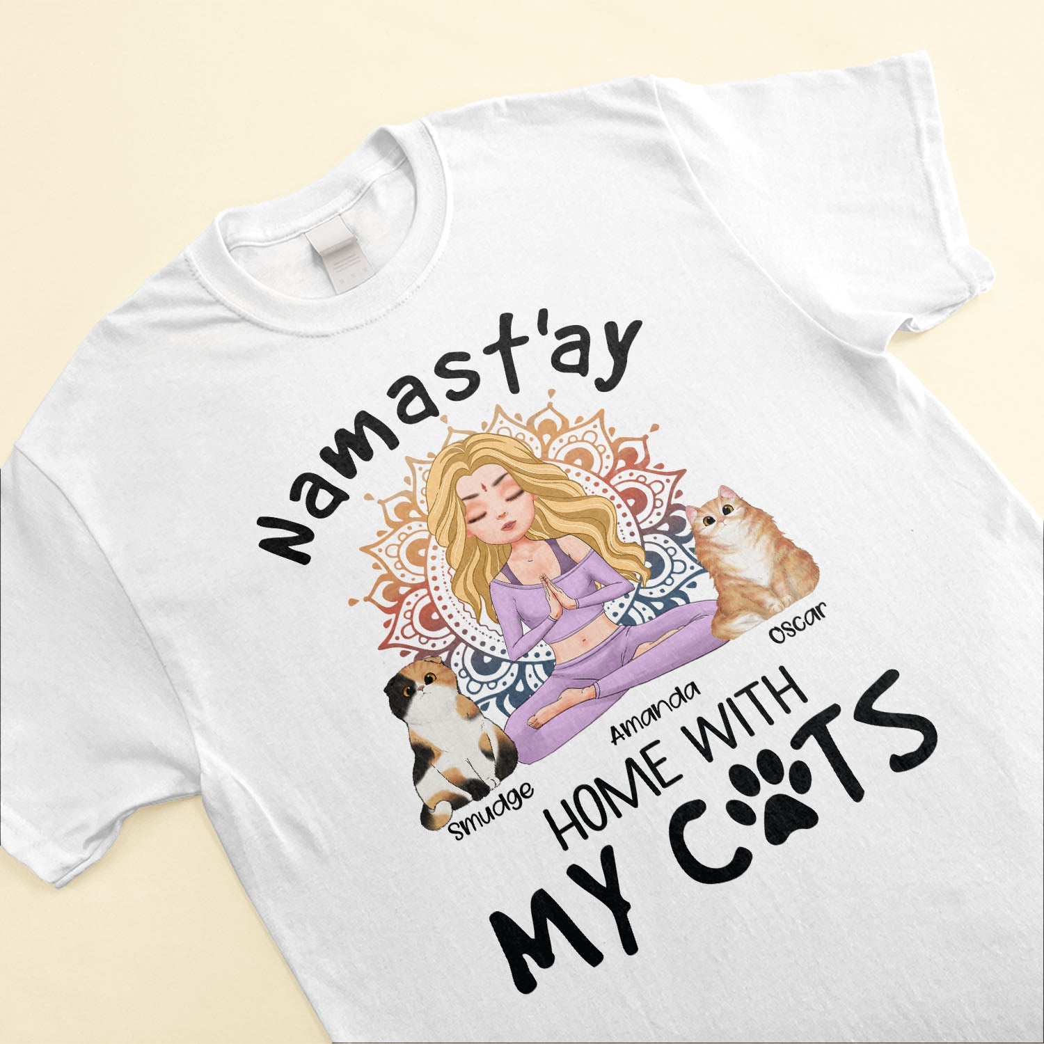 Namast'ay Home With My Cat - Personalized Shirt - Gift For Yoga Lover - Yoga Girl Illustration