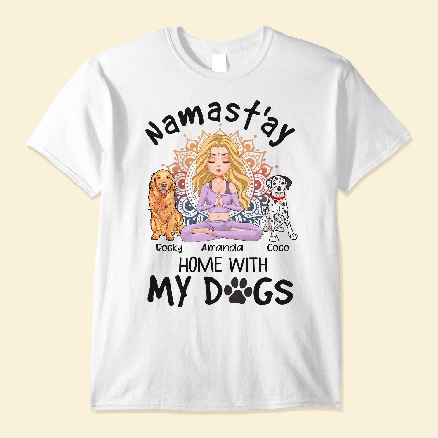 Namast'ay Home With My Dog - Personalized Shirt - Gift For Yoga Lover - Yoga Girl Illustration