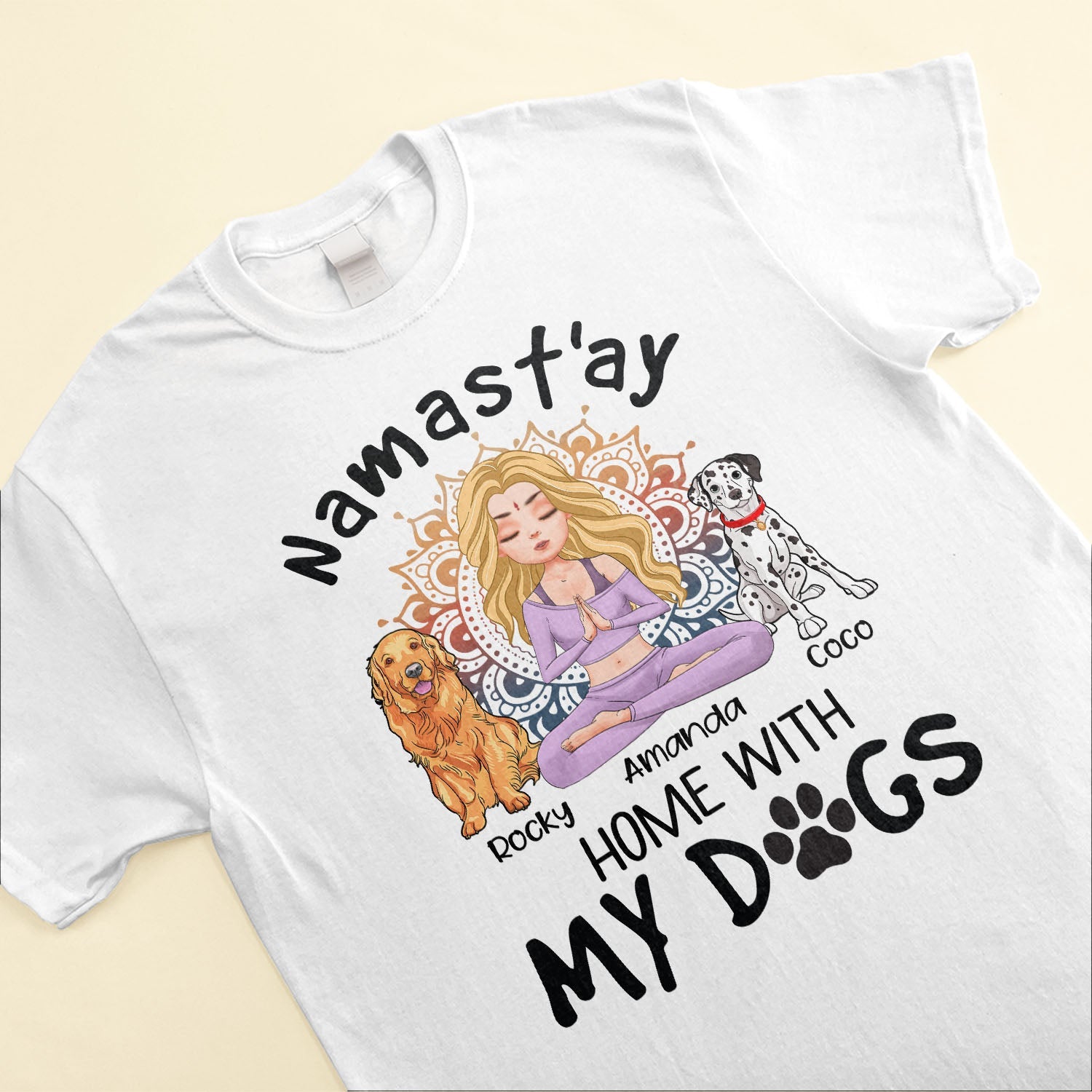 Namast'ay Home With My Dog - Personalized Shirt - Gift For Yoga Lover - Yoga Girl Illustration